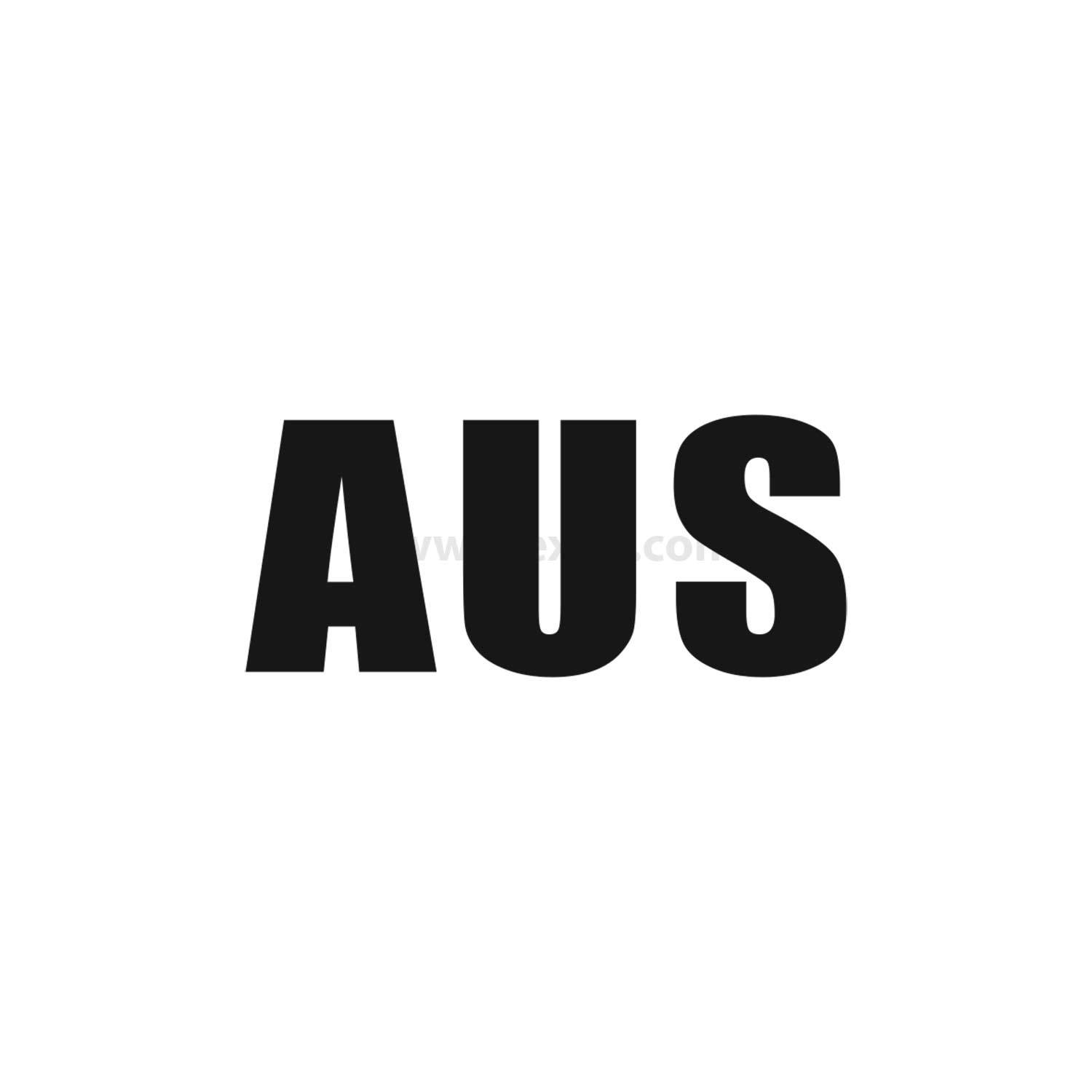 Das Bild zeigt den Text 'AUS' in fetten, schwarzen Großbuchstaben auf weißem Hintergrund.