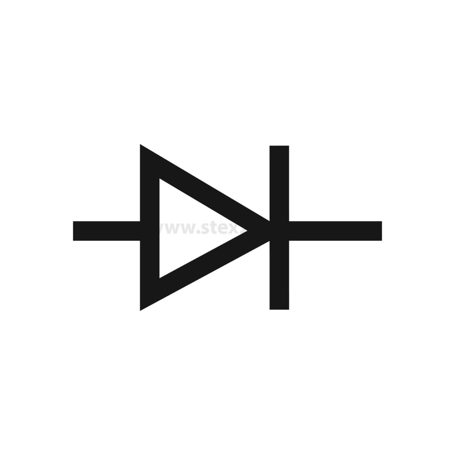 Ein Symbol einer Diode, dargestellt als ein Dreieck, das auf eine Linie zeigt, das in elektrischen Schaltkreisen verwendet wird, um die Stromflussrichtung anzuzeigen.