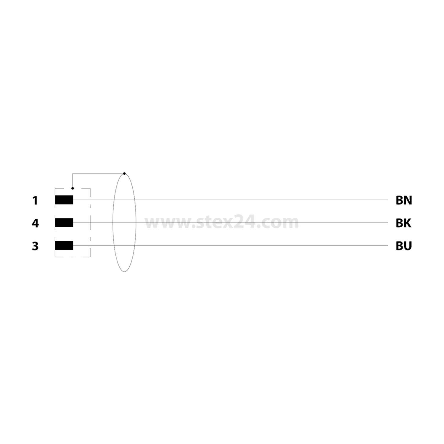BN' und 'BU' Bezeichnungen befinden sich neben drei Linien eines Anschlusses, die mit den Nummern 1, 2 und 3 gekennzeichnet sind. Das Design wirkt technisch oder schematisch.