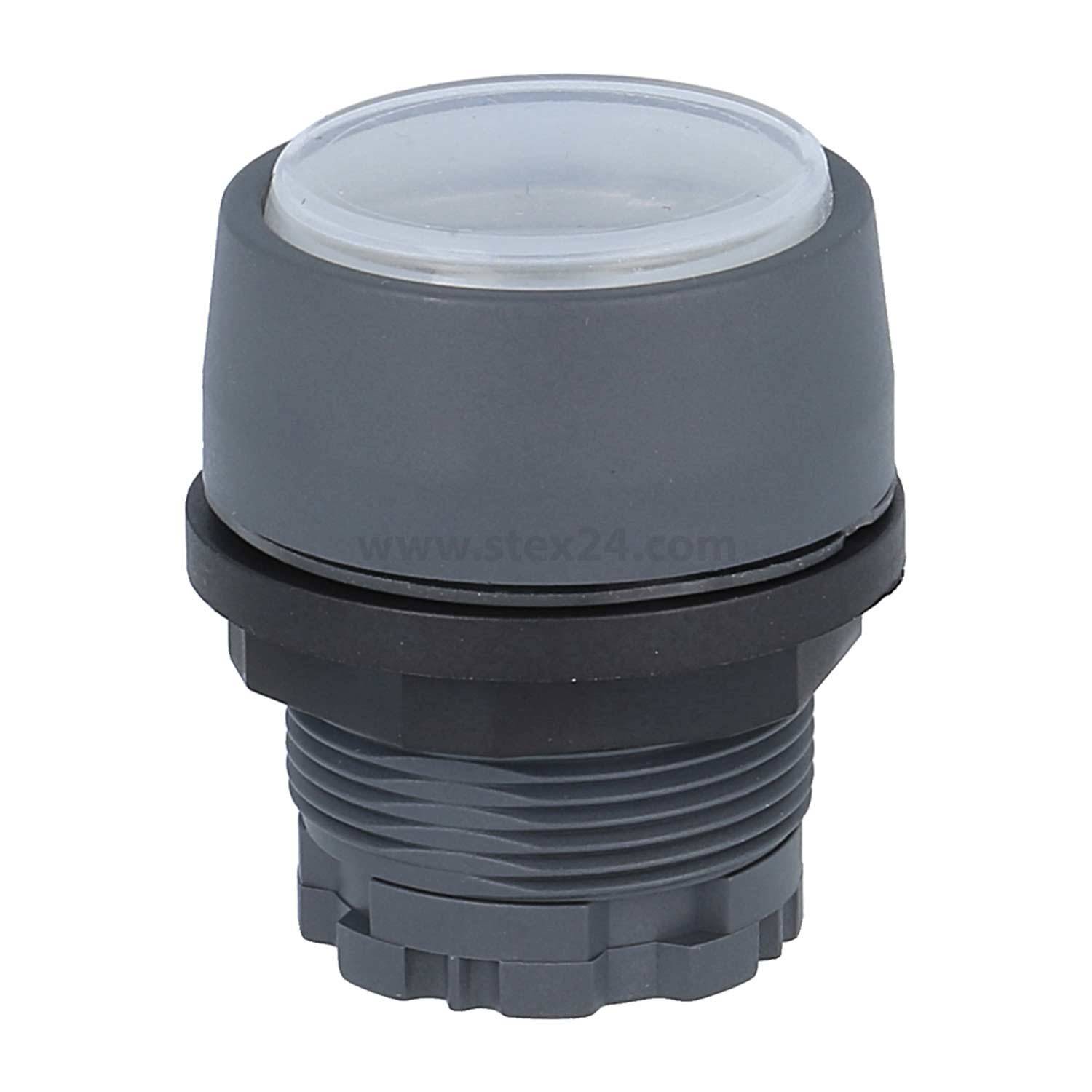 Ein Nahaufnahmebild eines grauen industriellen Bauteils mit transparentem Deckel, wahrscheinlich eine Schutzkappe oder ein Verbindungselement für elektrische Anwendungen.