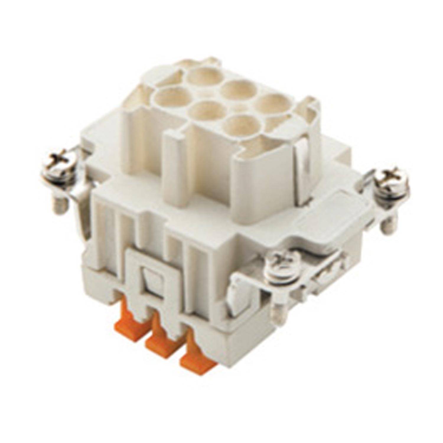 Ein weißer Elektroverbinder mit mehreren Pins und Schraubklemmen wird gezeigt, der für sichere und zuverlässige Drahtverbindungen in elektronischen Anwendungen konzipiert ist.