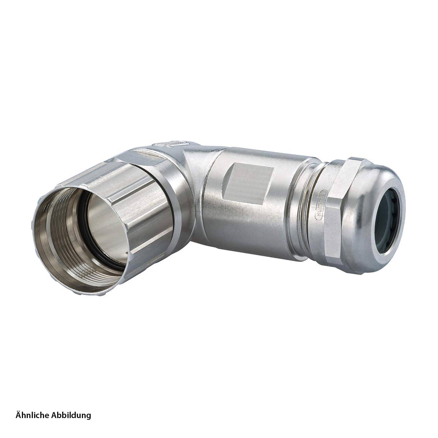 Ein Metallverbinder für rechtwinklige Rohrleitungen mit Gewindeanschlüssen, der zum Verbinden von Elektroleitungen in beengten Räumen verwendet wird.