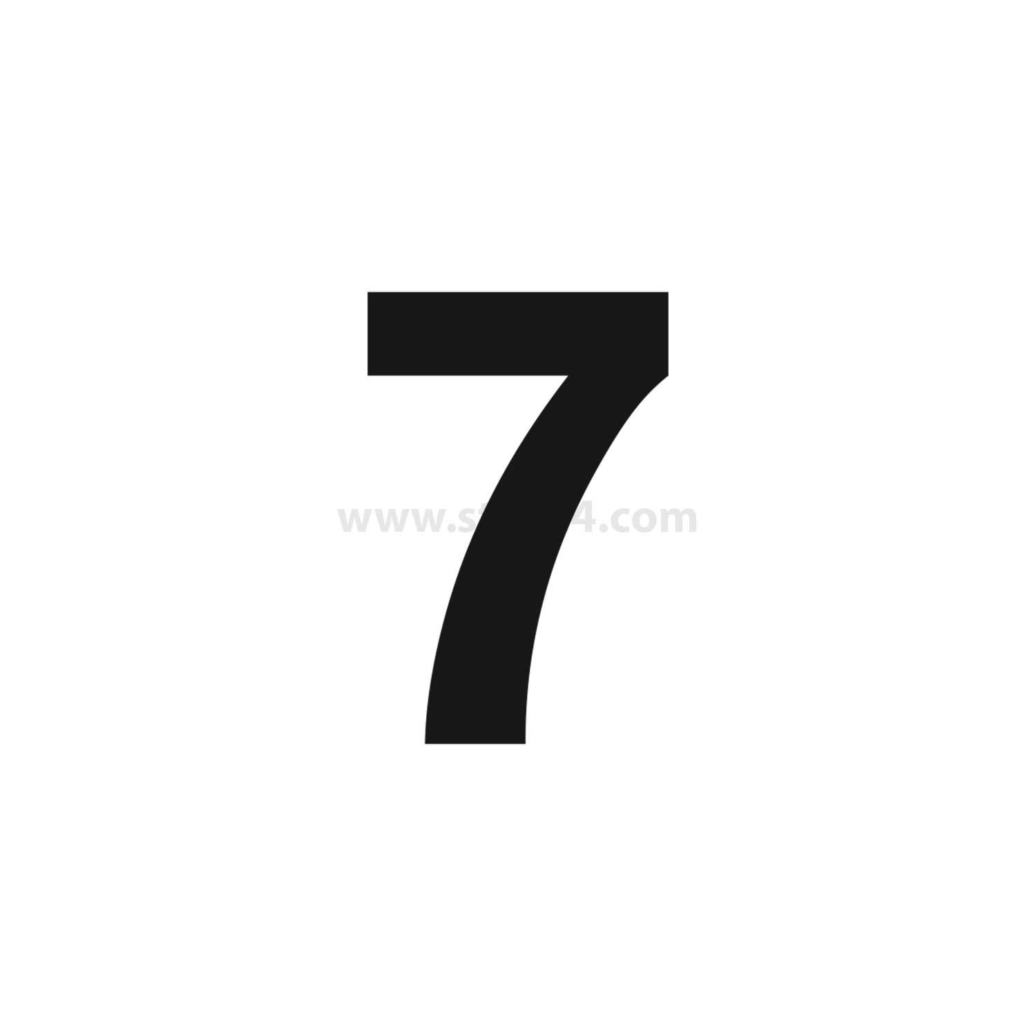 Das Bild zeigt die Ziffer '7' in Schwarz auf weißem Hintergrund.