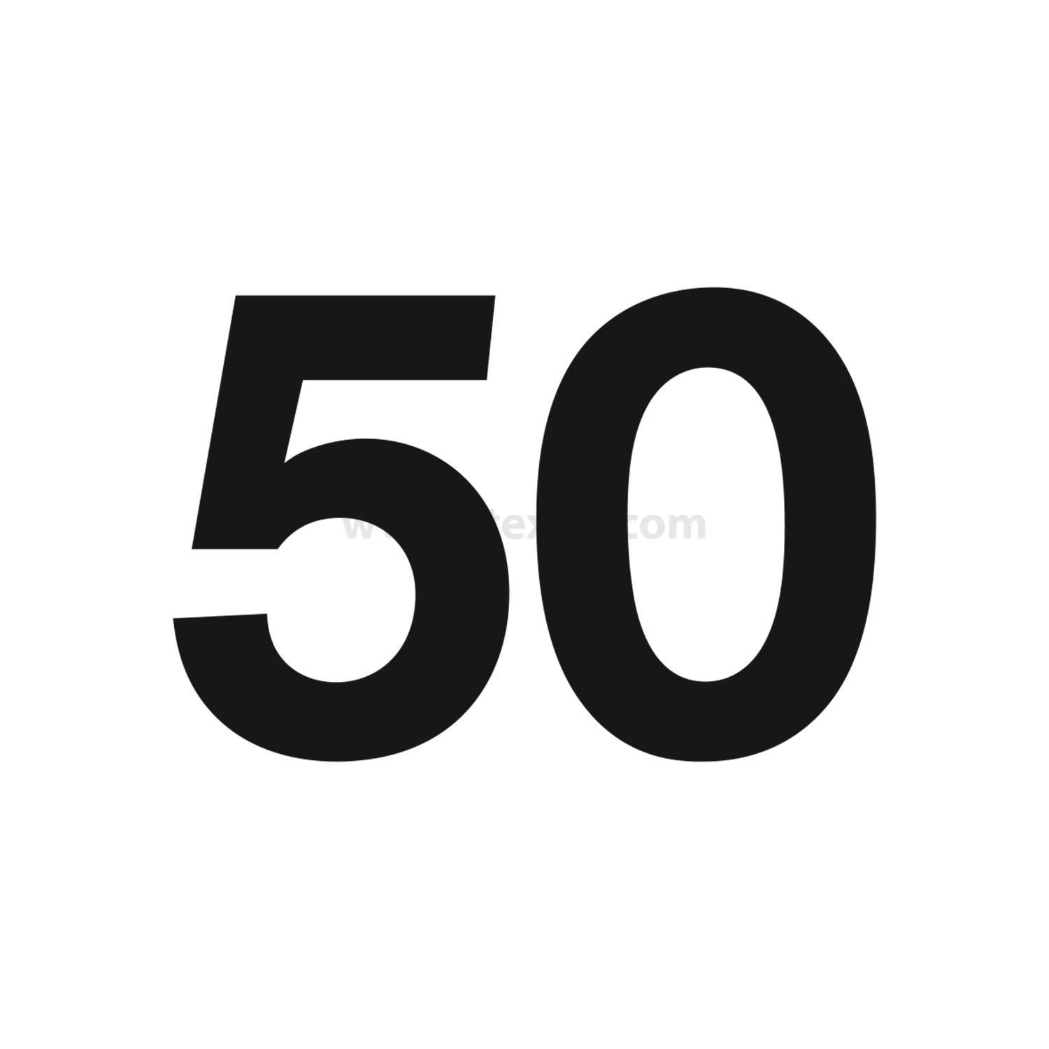 Das Bild zeigt eine fette Zahl '50' in Schwarz auf weißem Hintergrund.