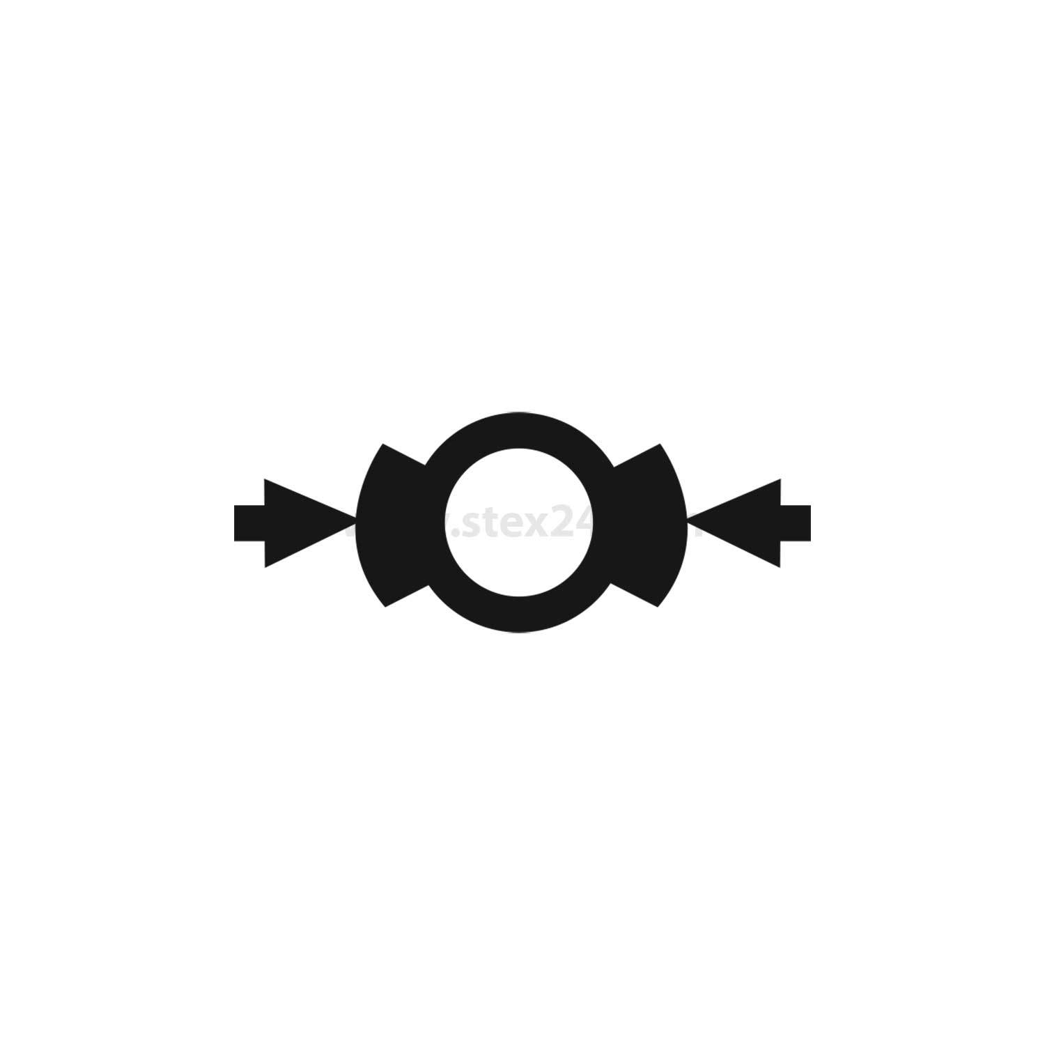 Symbol von zwei Pfeilen, die auf einen zentralen Kreis zeigen und ein mechanisches oder elektrisches Kopplungskonzept darstellen.