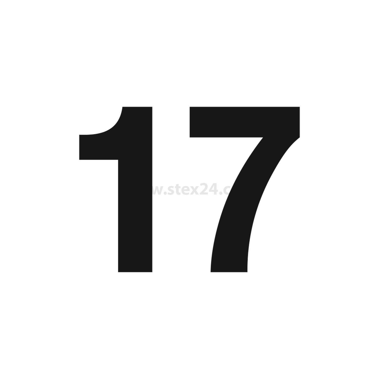 Das Bild zeigt eine fette schwarze Zahl 17 auf weißem Hintergrund.