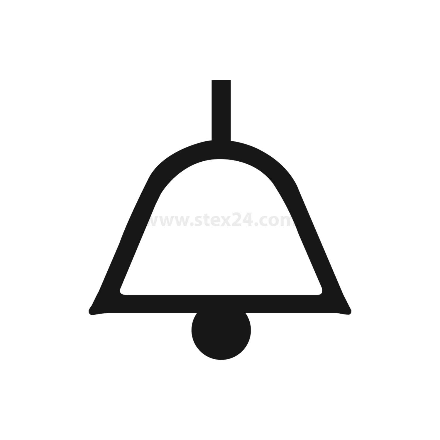 Ein schwarzes Glockensymbol auf weißem Hintergrund, häufig verwendet, um Benachrichtigungen oder Warnungen darzustellen.