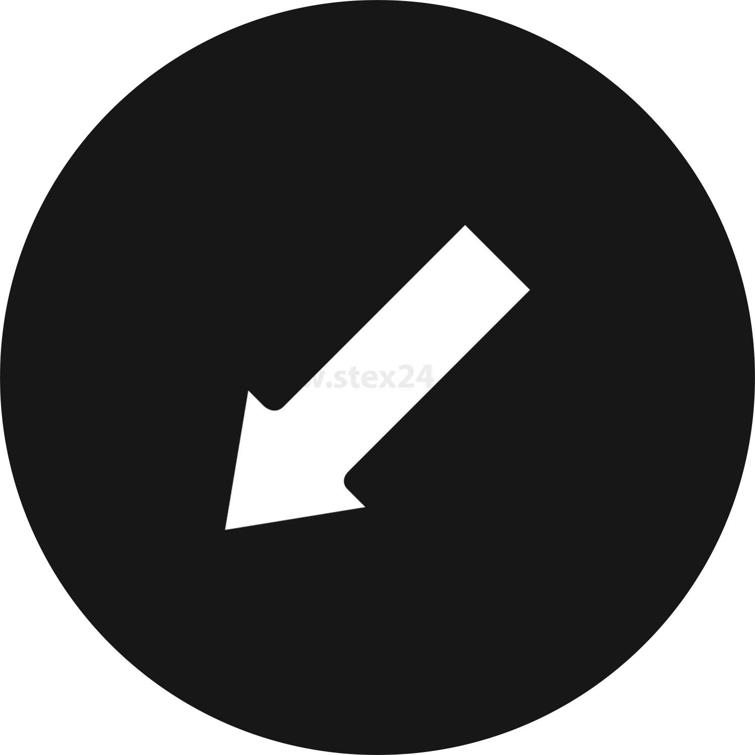 Ein weißer Pfeil, der diagonal nach unten in einem schwarzen Kreis zeigt.