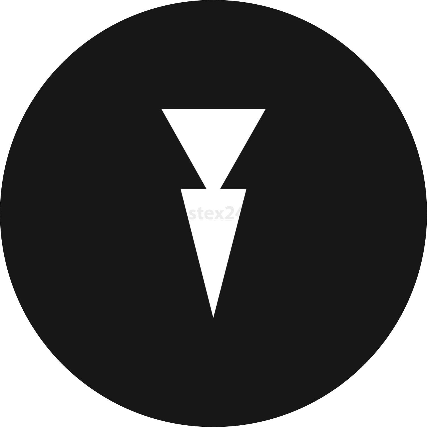 Logo von 'The Amazing Devil' mit einem umgekehrten weißen Dreieck auf einem schwarzen kreisförmigen Hintergrund.