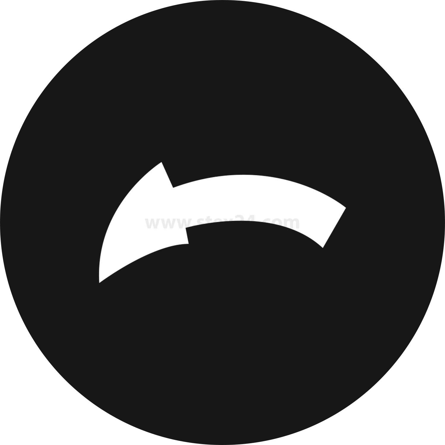 Ein weißer, geschwungener Pfeil, der nach links und oben auf einem schwarzen kreisförmigen Hintergrund zeigt.