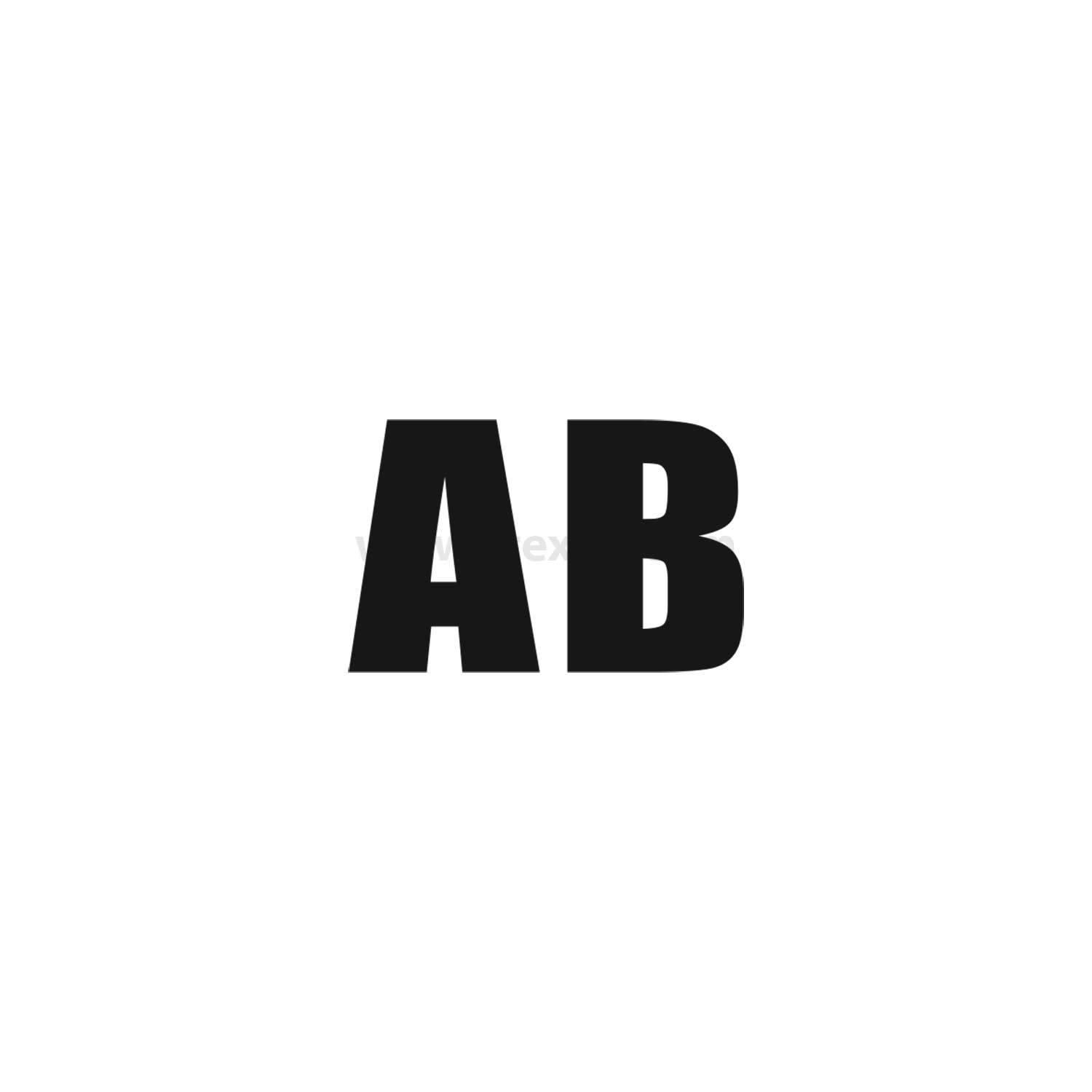 AB' in fetten schwarzen Buchstaben, zentriert auf einem einfarbigen weißen Hintergrund.