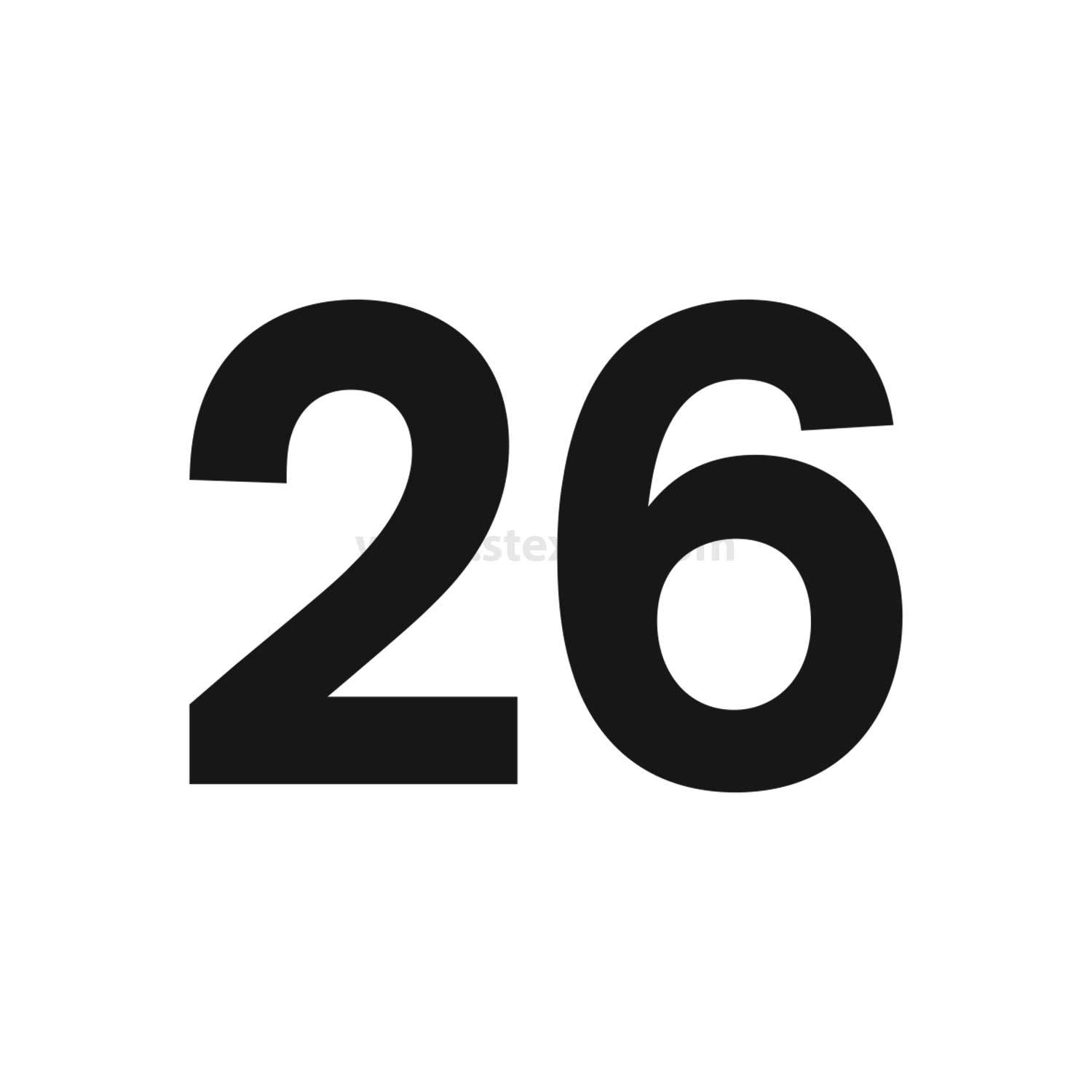 Das Bild zeigt die Zahl '26' in fetter schwarzer Schrift auf weißem Hintergrund.
