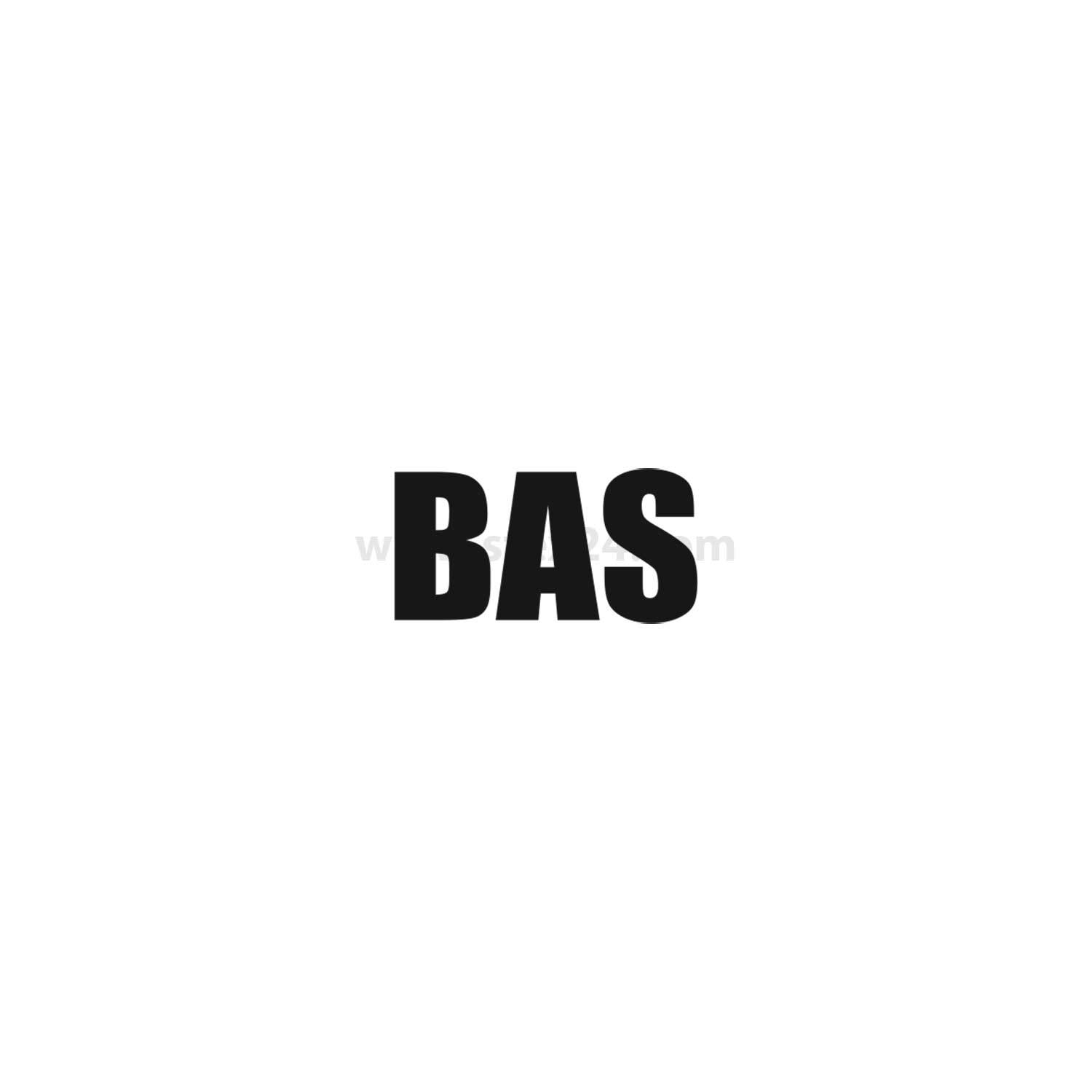 BAS' in fett gedruckten schwarzen Buchstaben auf weißem Hintergrund.