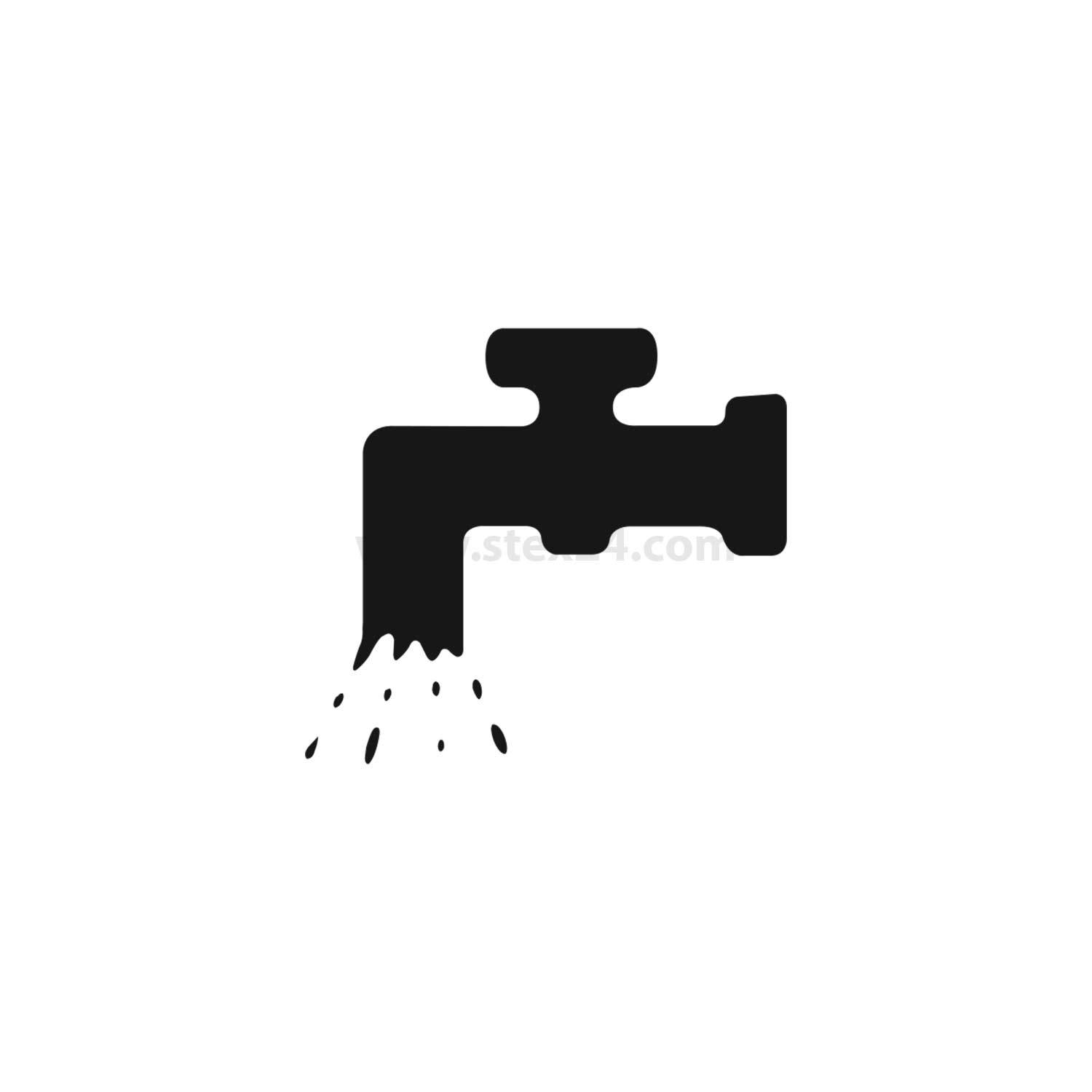 Silhouette eines Wasserhahns mit Wassertropfen, die herauskommen, als Symbol für Wasserfluss oder Sanitärinstallation.