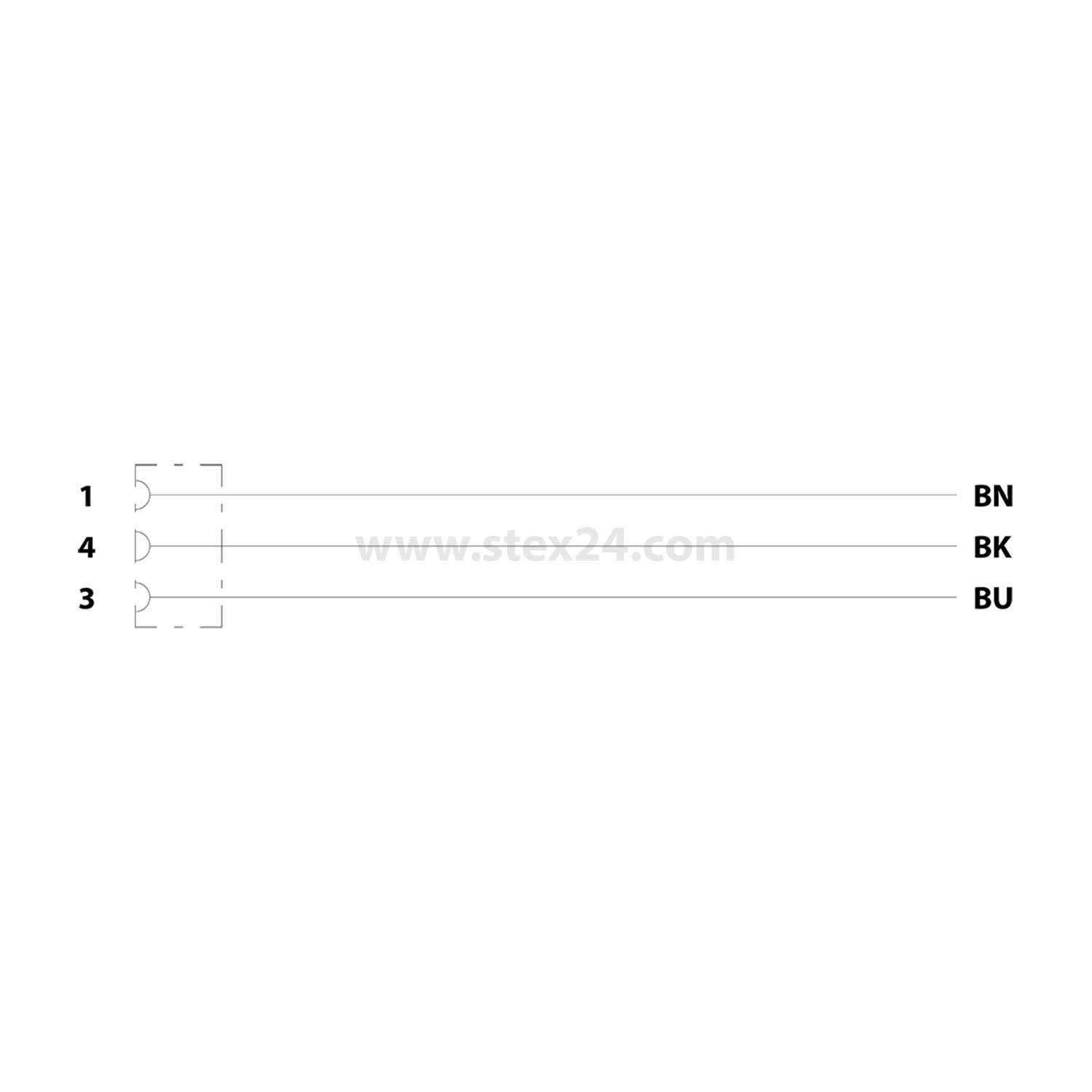 BN' auf Leitung 1, 'BK' auf Leitung 3, 'BU' auf Leitung 4, Leitungsverbindungen und -beschriftung anzeigend.