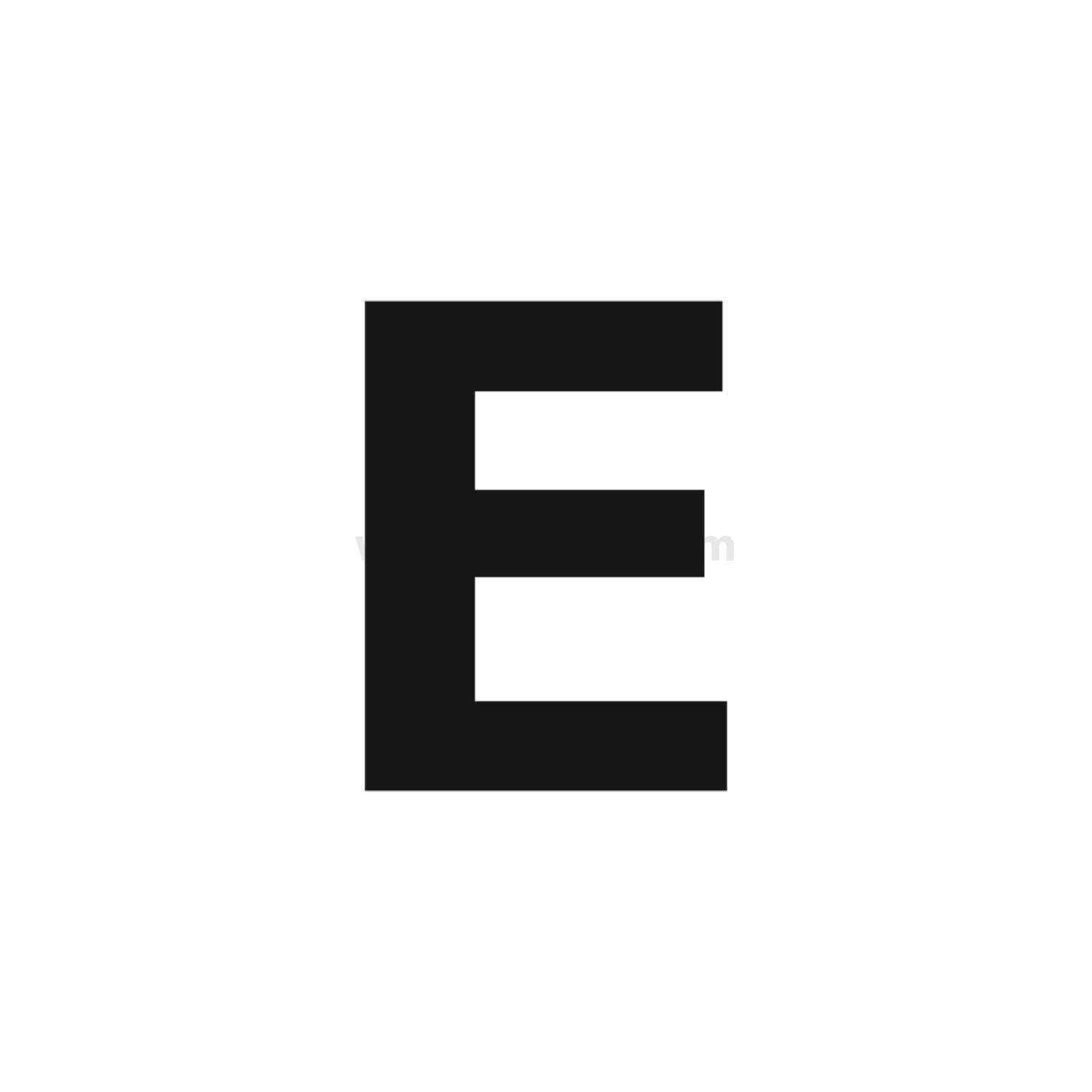 Der Buchstabe E in fetter, schwarzer Schrift, zentriert auf einem weißen Hintergrund.