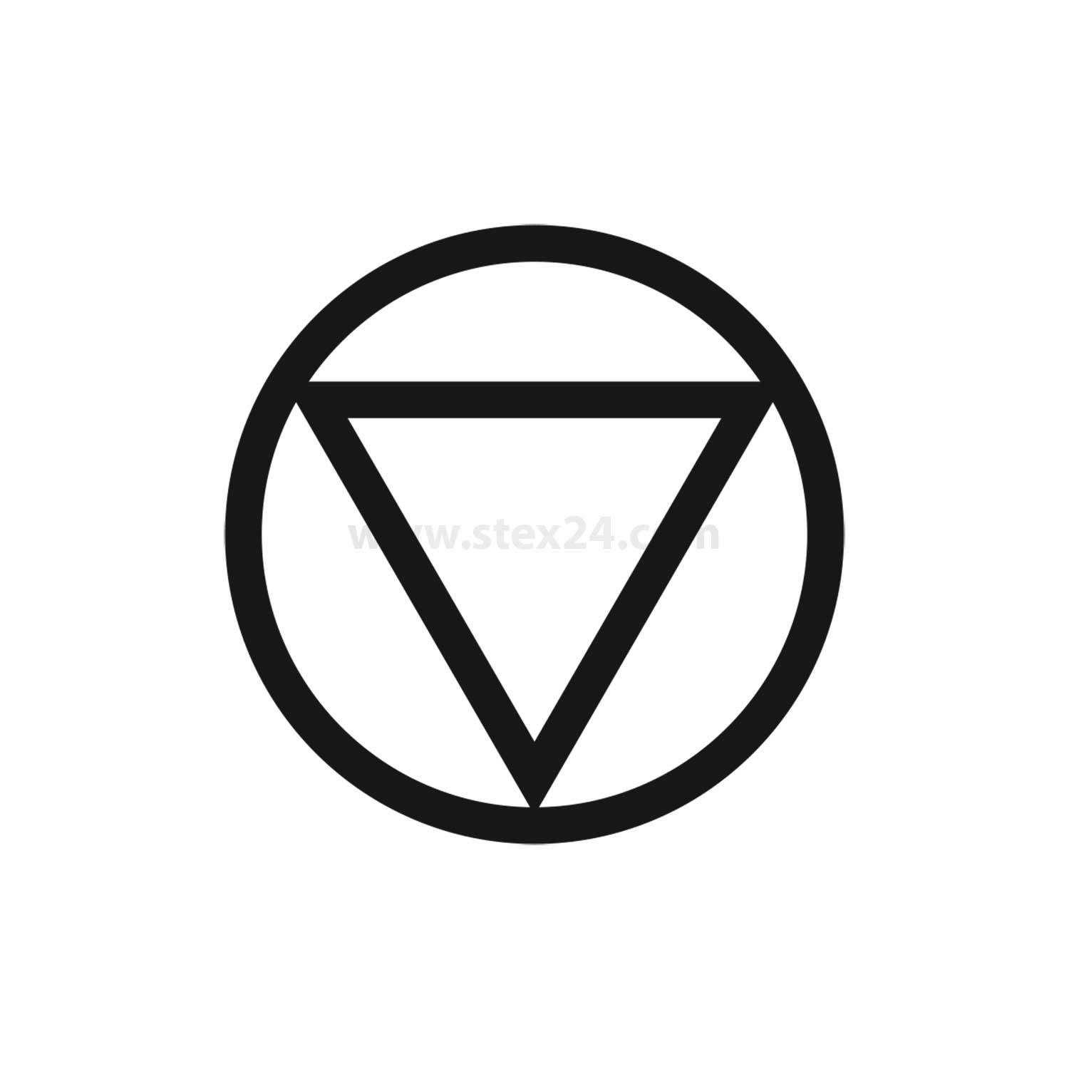 Ein einfaches schwarzes geometrisches Symbol, das ein Dreieck in einem Kreis auf weißem Hintergrund zeigt.