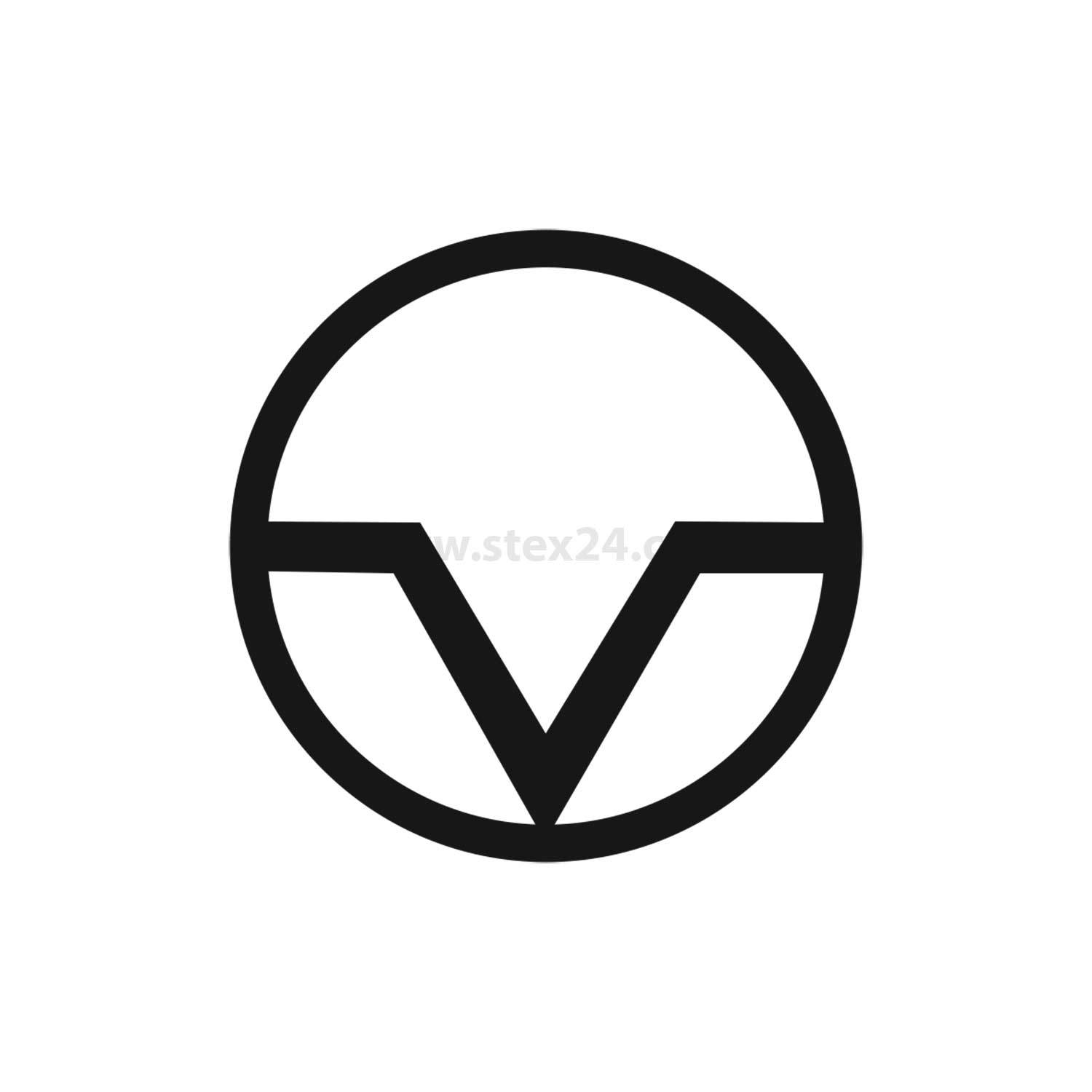 Ein Kreis mit einem stilisierten 'V' im Inneren, der ein geometrisches Symbol bildet.
