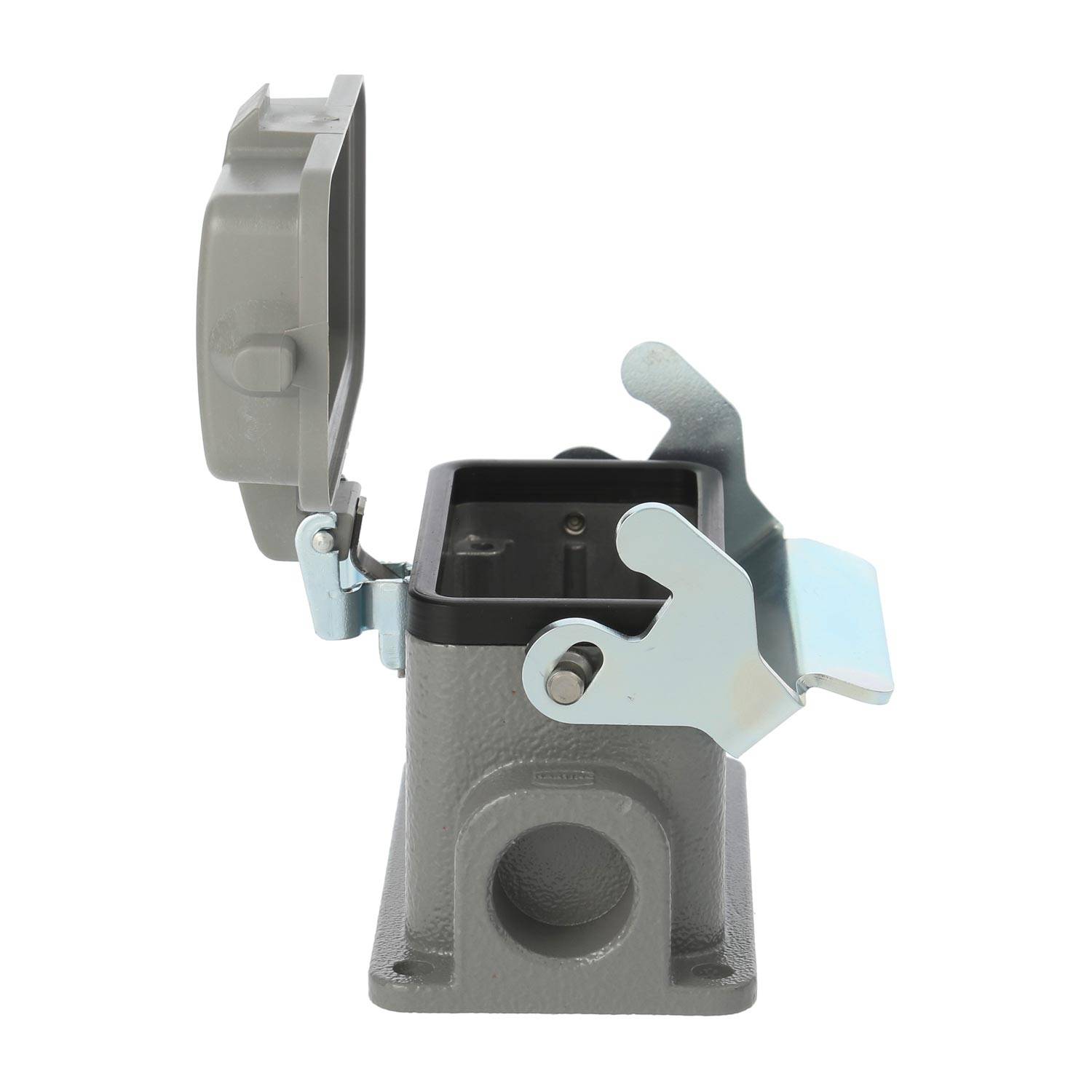 04300101256 HARTING Han 10B Sockelgehäuse niedrig, 1xPG16 seitlicher Kabelabgang, mit 1 Längsbügel mit Schutzkappe