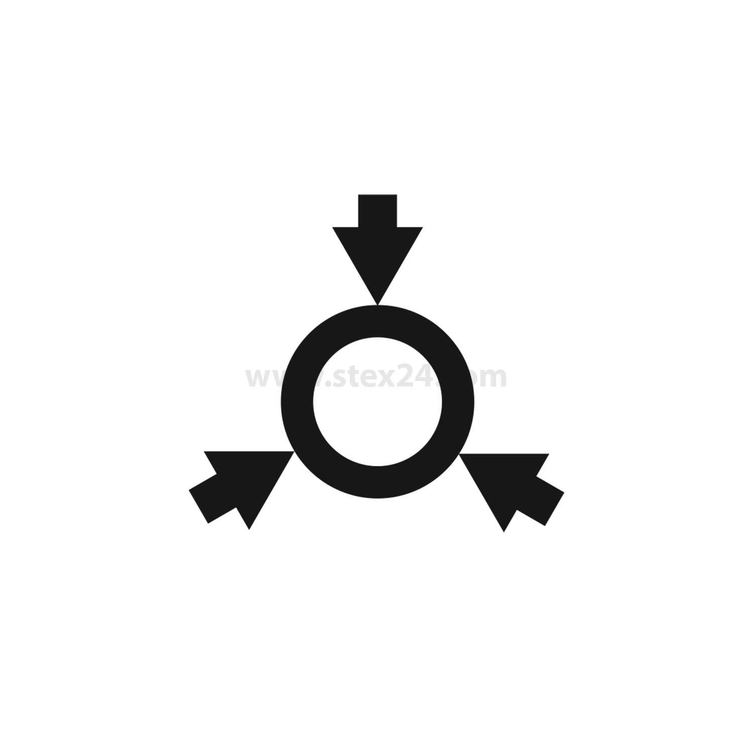 Ein Kreis mit drei Pfeilen, die aus verschiedenen Winkeln auf ihn zeigen und Konvergenz oder Zentralisierung darstellen.