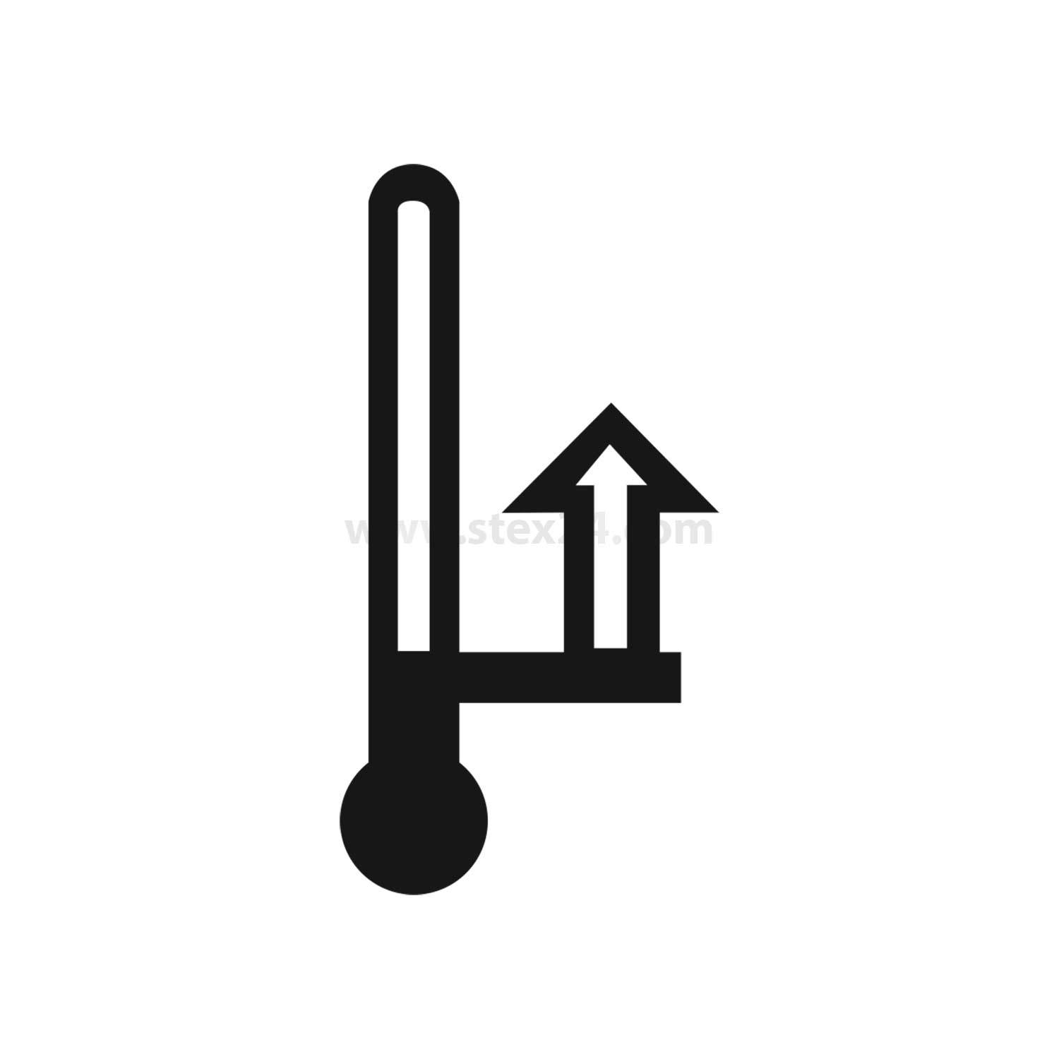 Schwarzweiß-Symbol eines Thermometers mit einem Aufwärtspfeil, der einen Temperaturanstieg anzeigt.
