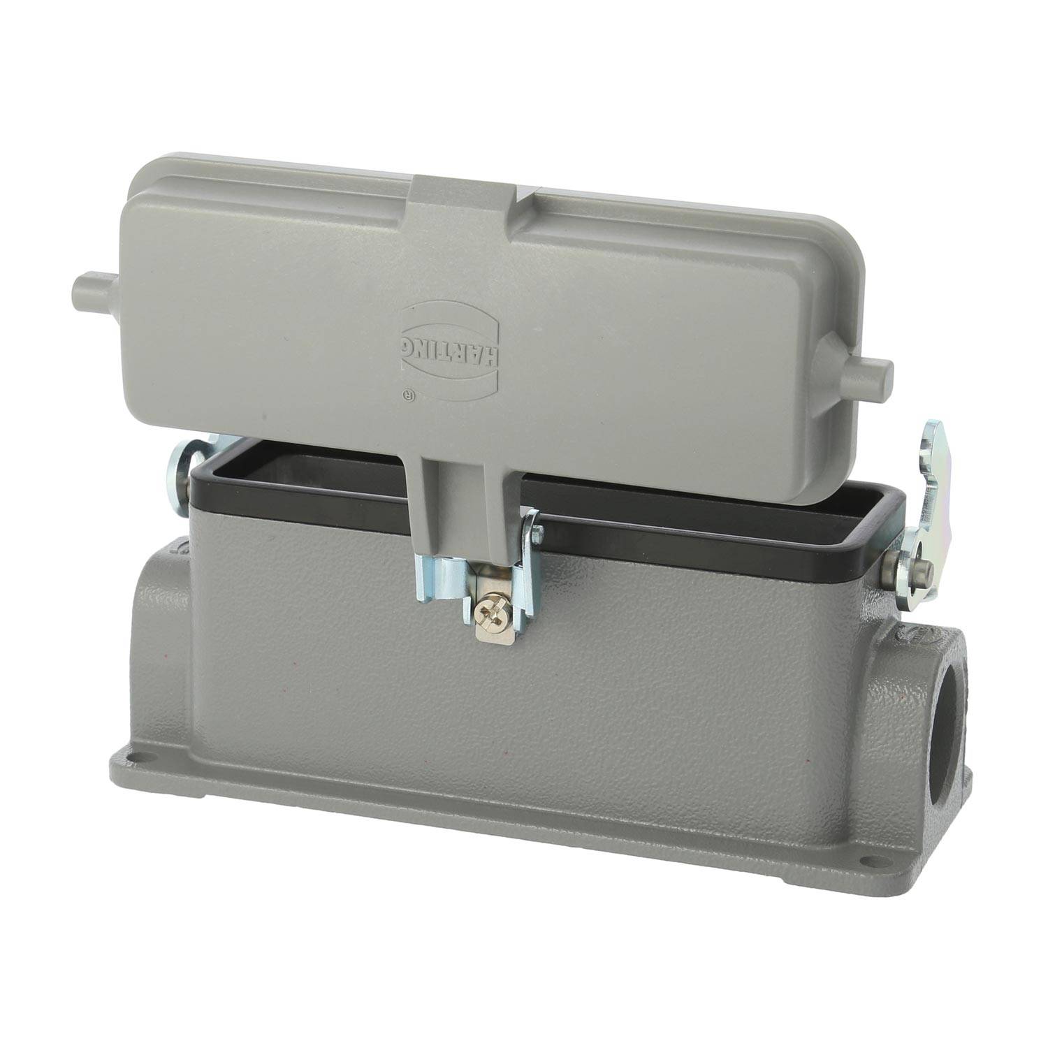 04300241255 HARTING Han 24B Sockelgehäuse niedrig, 1xPG21 seitlicher Kabelabgang, mit 1 Längsbügel mit Schutzkappe