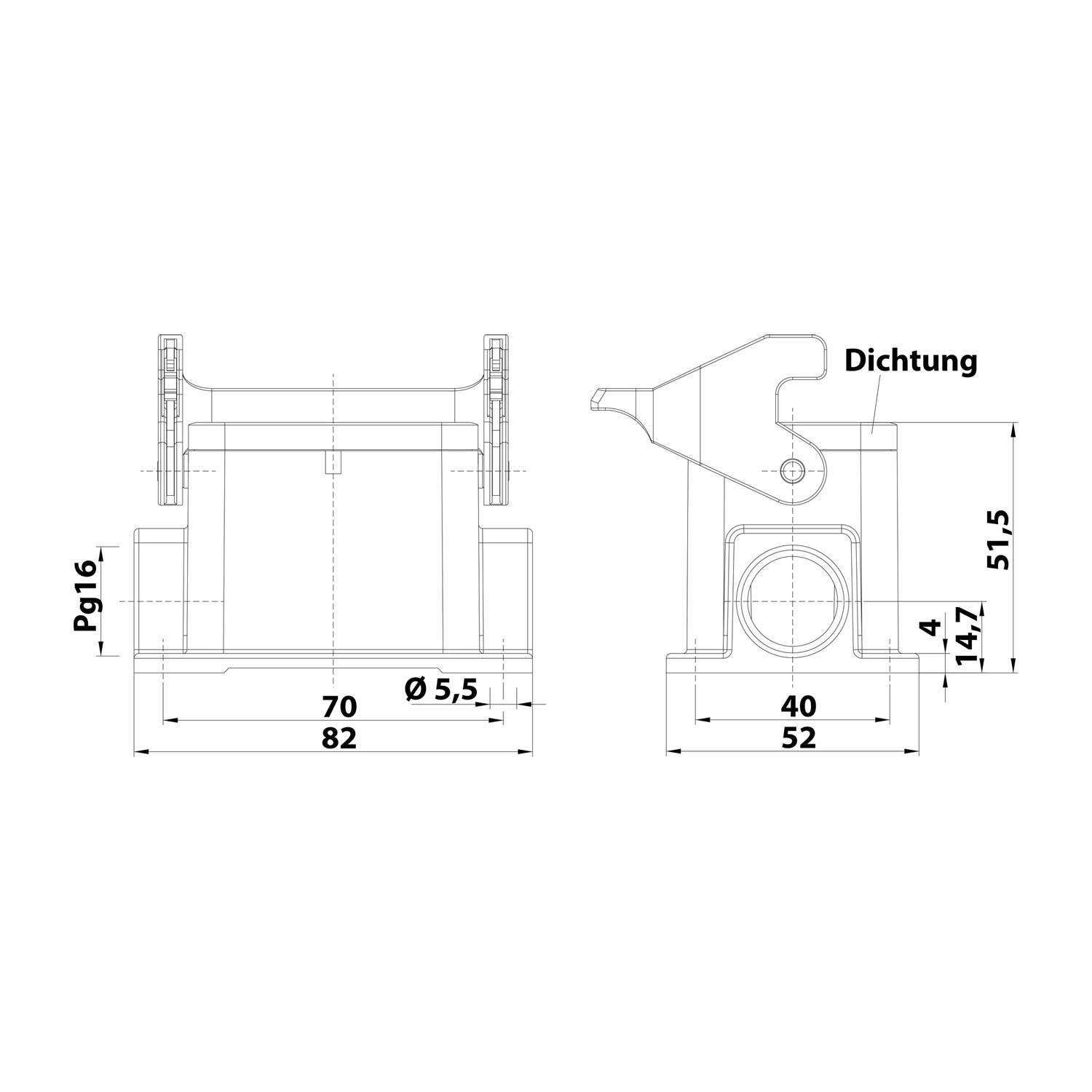 04300061251 HARTING Han 6B Sockelgehäuse niedrig, 1xPG16 seitlicher Kabelabgang, mit 1 Längsbügel Verschraubung PG16