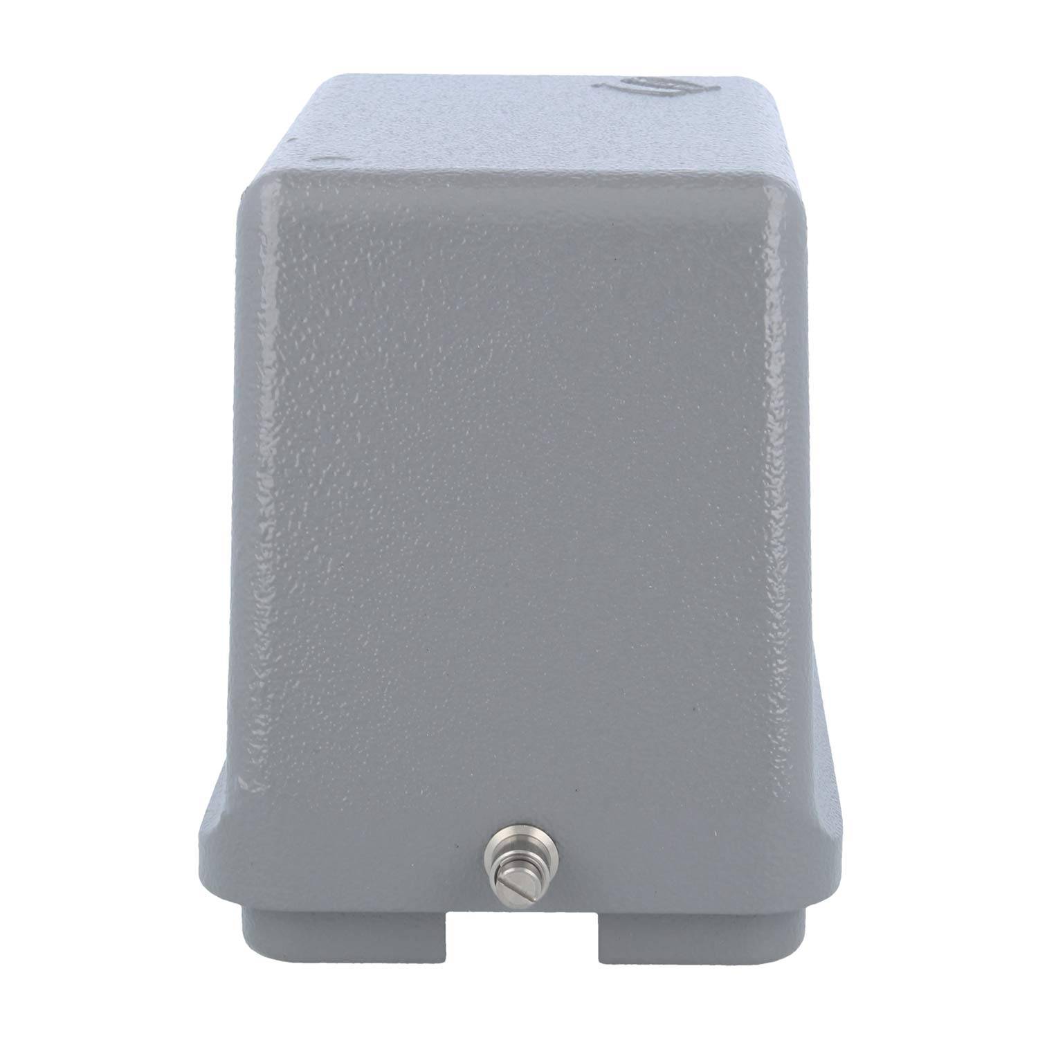 Graues, rechteckiges Metallgehäuse mit einem kleinen Schalter in der Mitte unten, das häufig zur Unterbringung von elektrischen Komponenten verwendet wird.