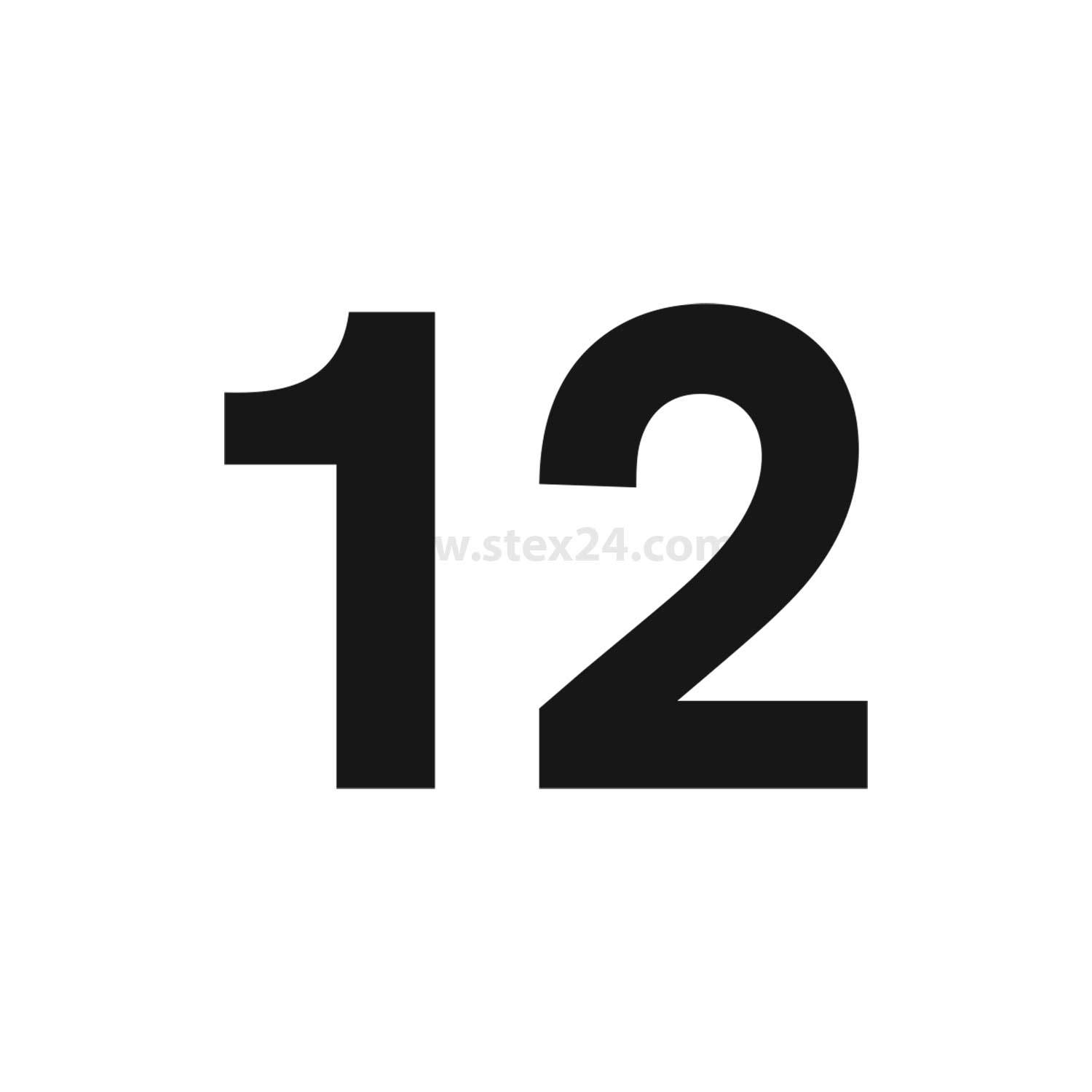 Das Bild zeigt die Zahl '12' in fetter schwarzer Schrift auf weißem Hintergrund.