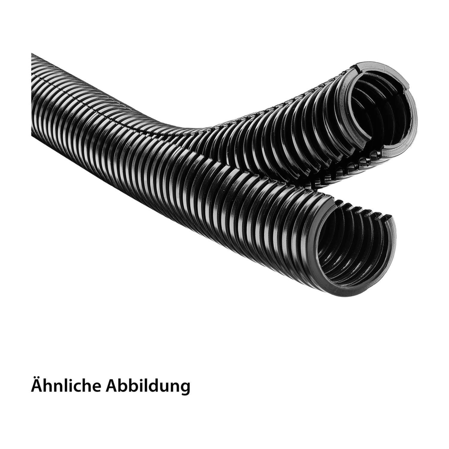 Ein schwarzer spiralförmiger Kabelkanal, der zum Organisieren und Schutz von Drähten verwendet wird, gezeigt in einer Nahaufnahme. Das Bild enthält den Text: Ähnliche Abbildung.