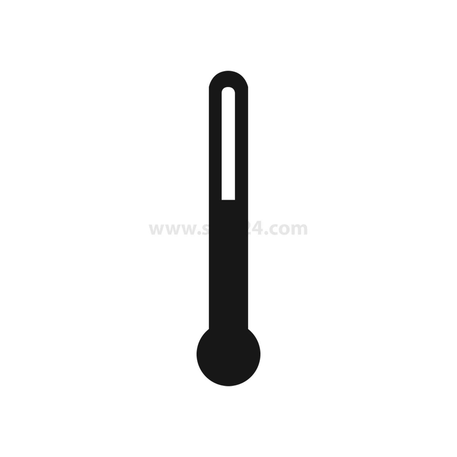 Ein schwarzweißes Silhouetten-Symbol eines Thermometers.