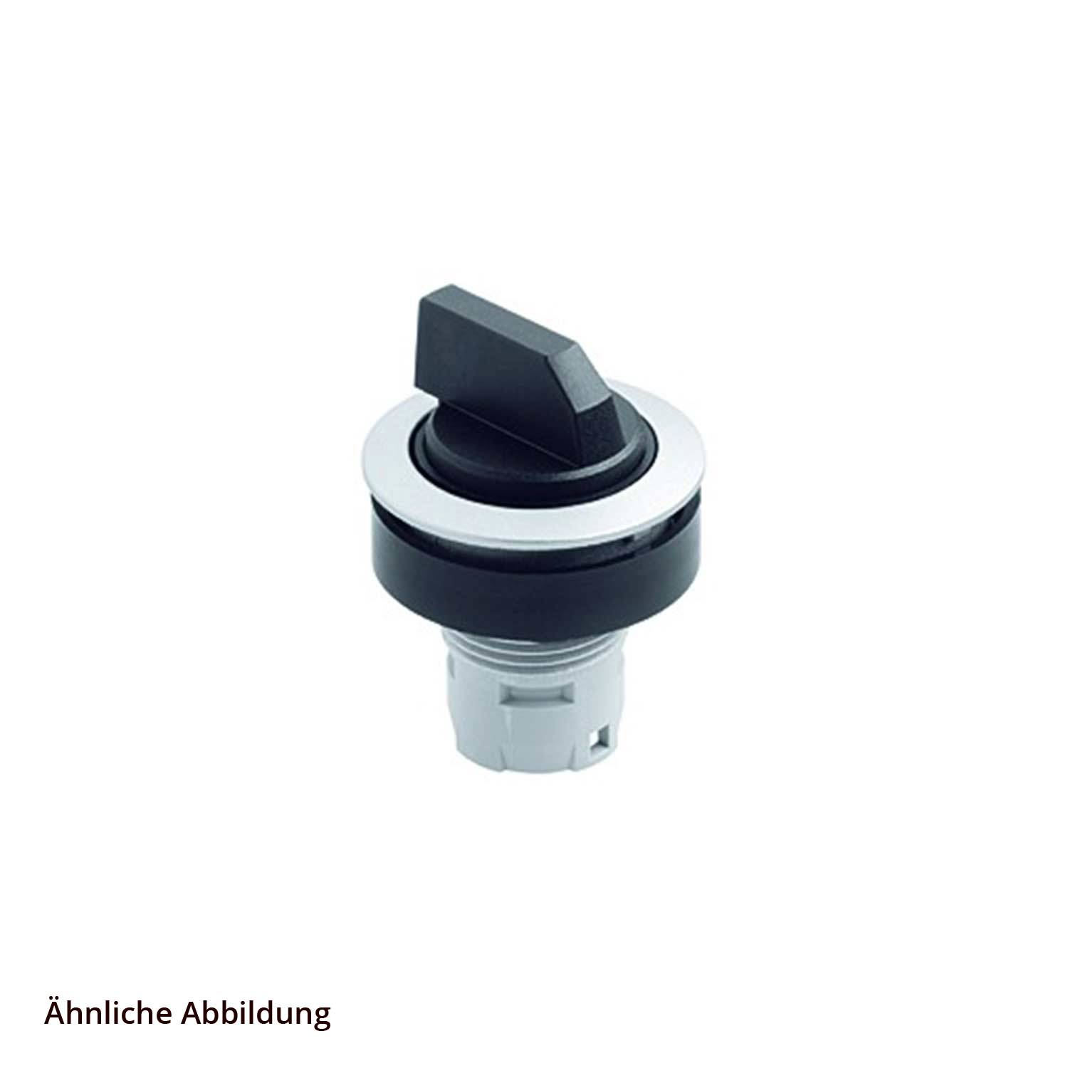 Das Bild zeigt einen schwarzen und silbernen Drehschalter mit einem hervorstehenden schwarzen Hebel vor weißem Hintergrund. Der deutsche Text unten liest sich: 'Ähnliche Abbildung'.