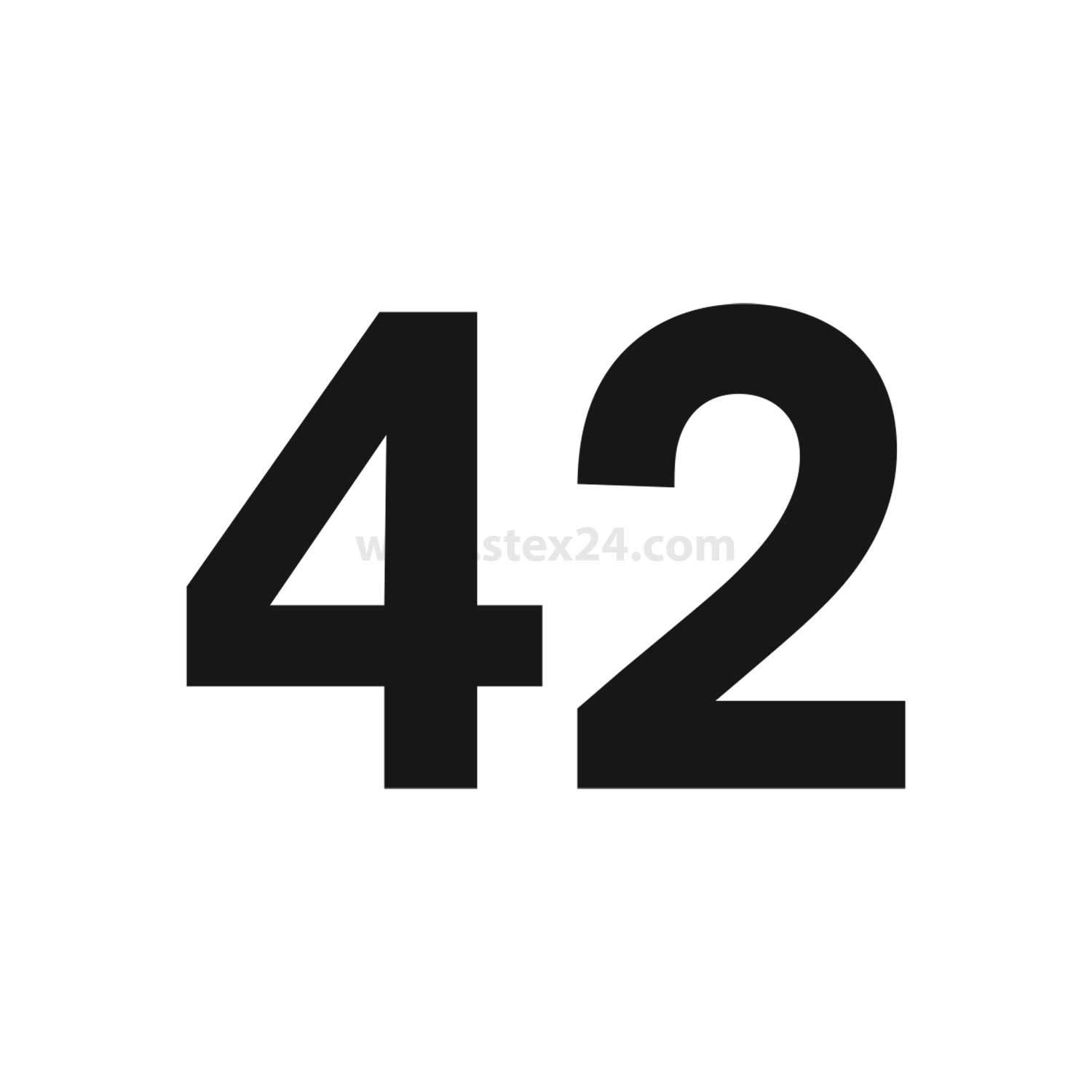 Das Bild zeigt die Zahl '42' in fetter, schwarzer Schrift auf weißem Hintergrund.