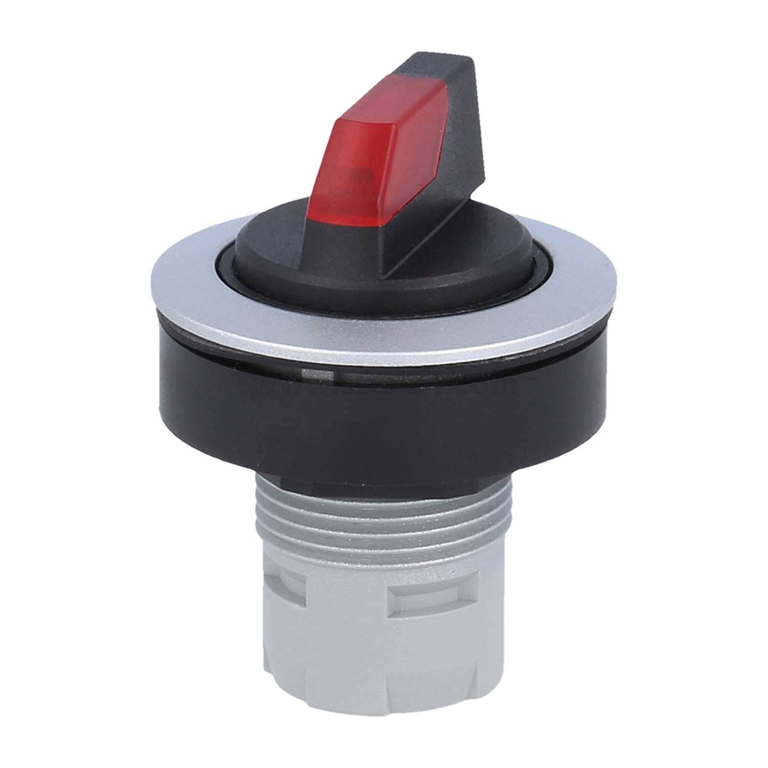 Rotary-Schalter mit roter Spitze und schwarz-silberner Basis, konzipiert für mechanische oder elektrische Systeme.