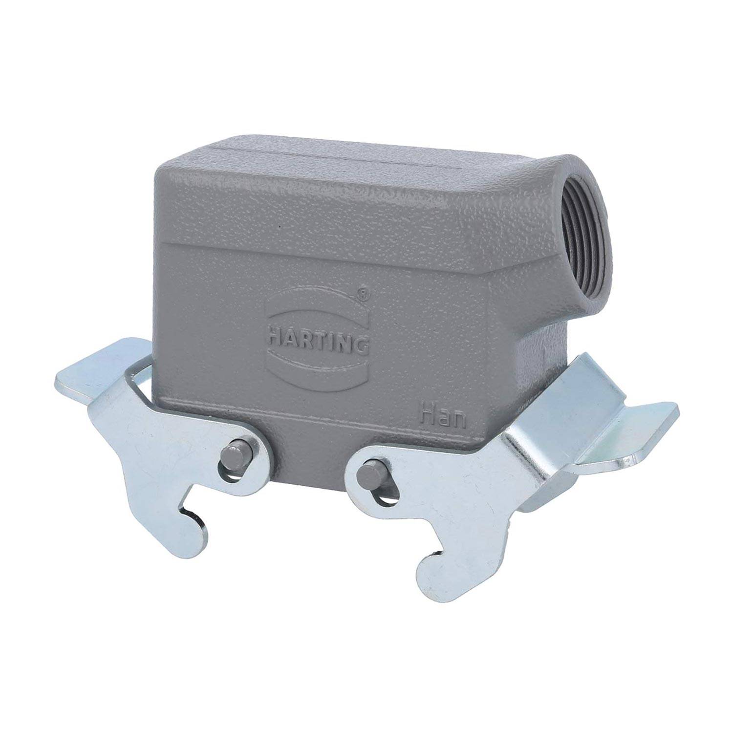 04301101531 HARTING Han 10B Tüllengehäuse niedrig, 1xPG16 seitlicher Kabelabgang, mit 2 Querbügeln Verschraubung PG16