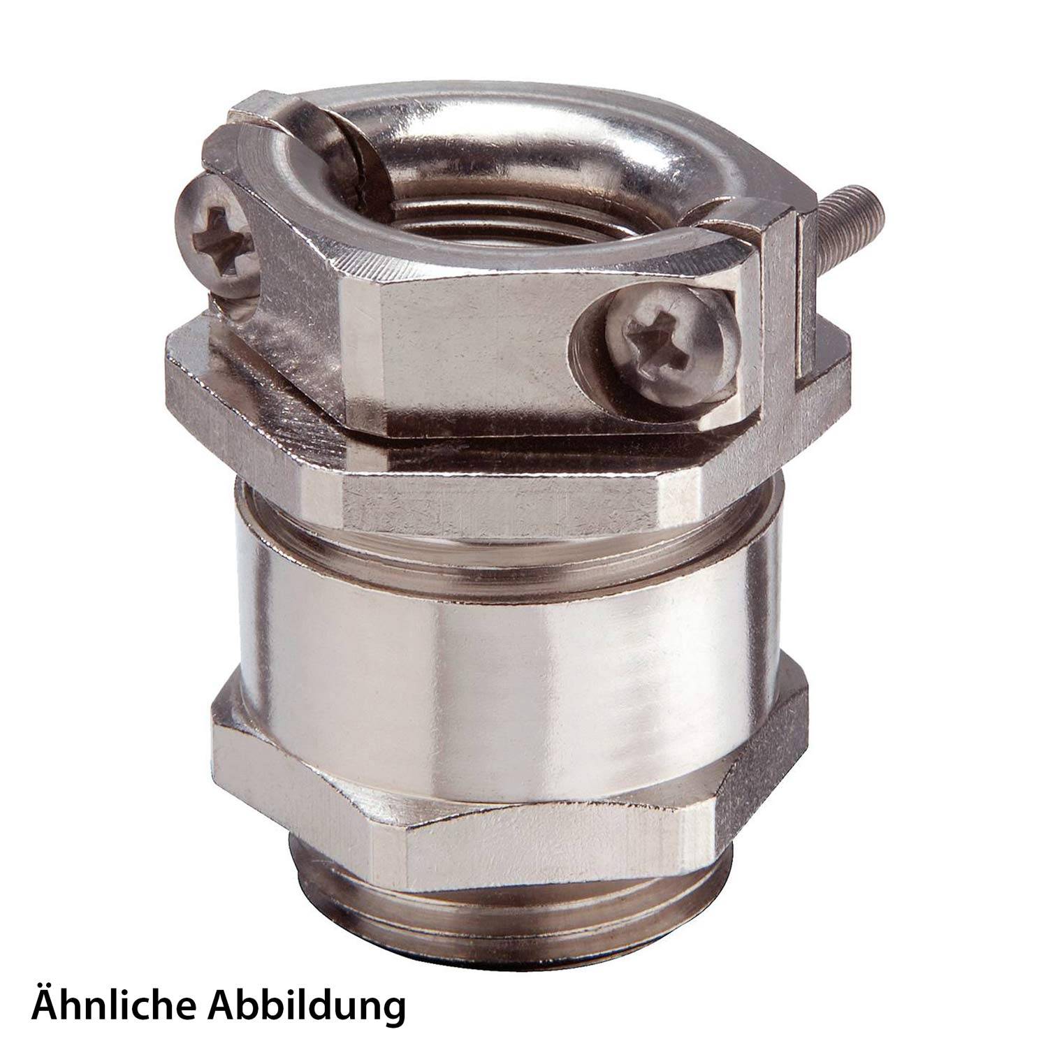 Edelstahl-Kabelverschraubung mit sechskantigen Sicherungsmuttern und Schraube, verwendet für Kabelmanagement. Text: Ähnliche Abbildung.