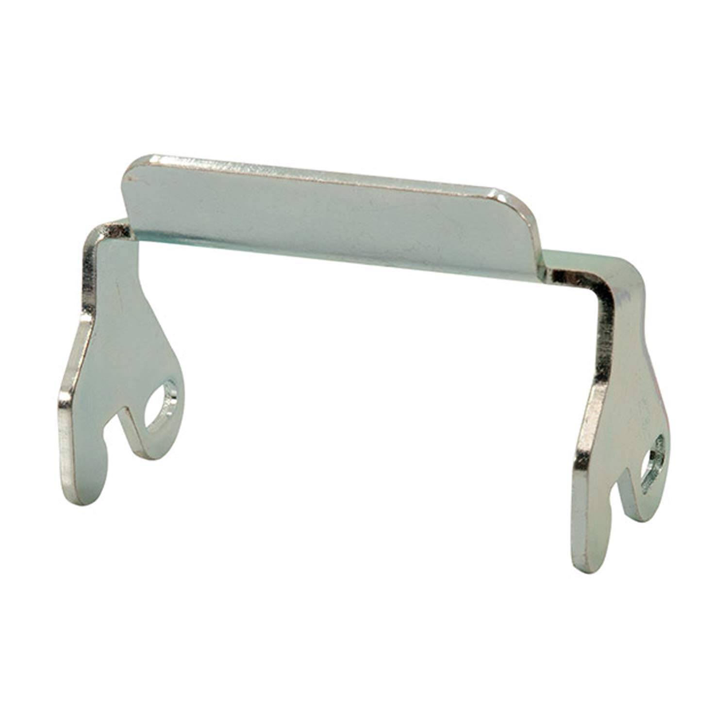 Eine Metallhalterung mit zwei Löchern an den Seiten, die zum Befestigen oder Montieren von Objekten verwendet wird.