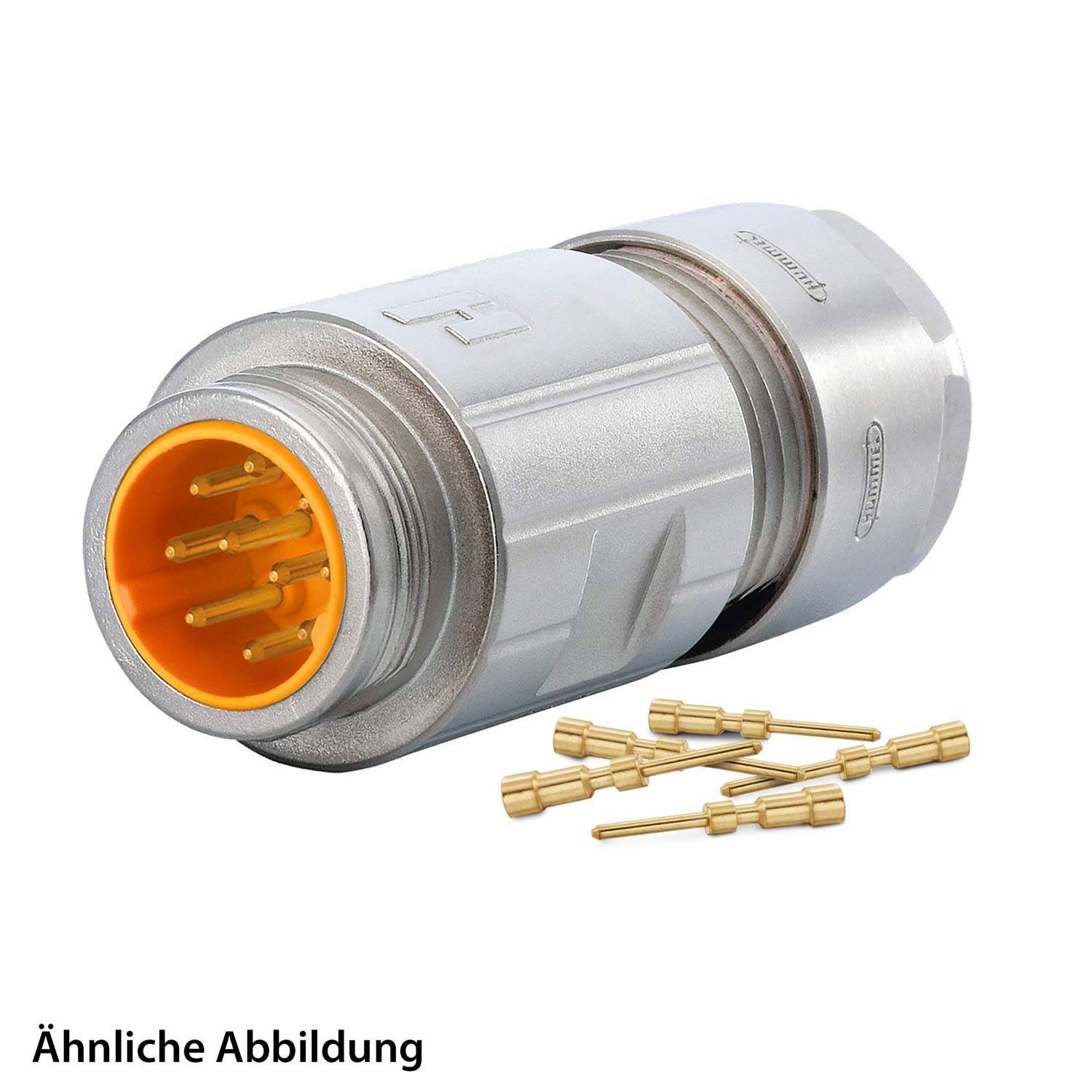 Ein metallischer Anschluss mit acht Goldstiften, dargestellt neben zusätzlichen losen Stiften. Text lautet: ähnliche Abbildung.
