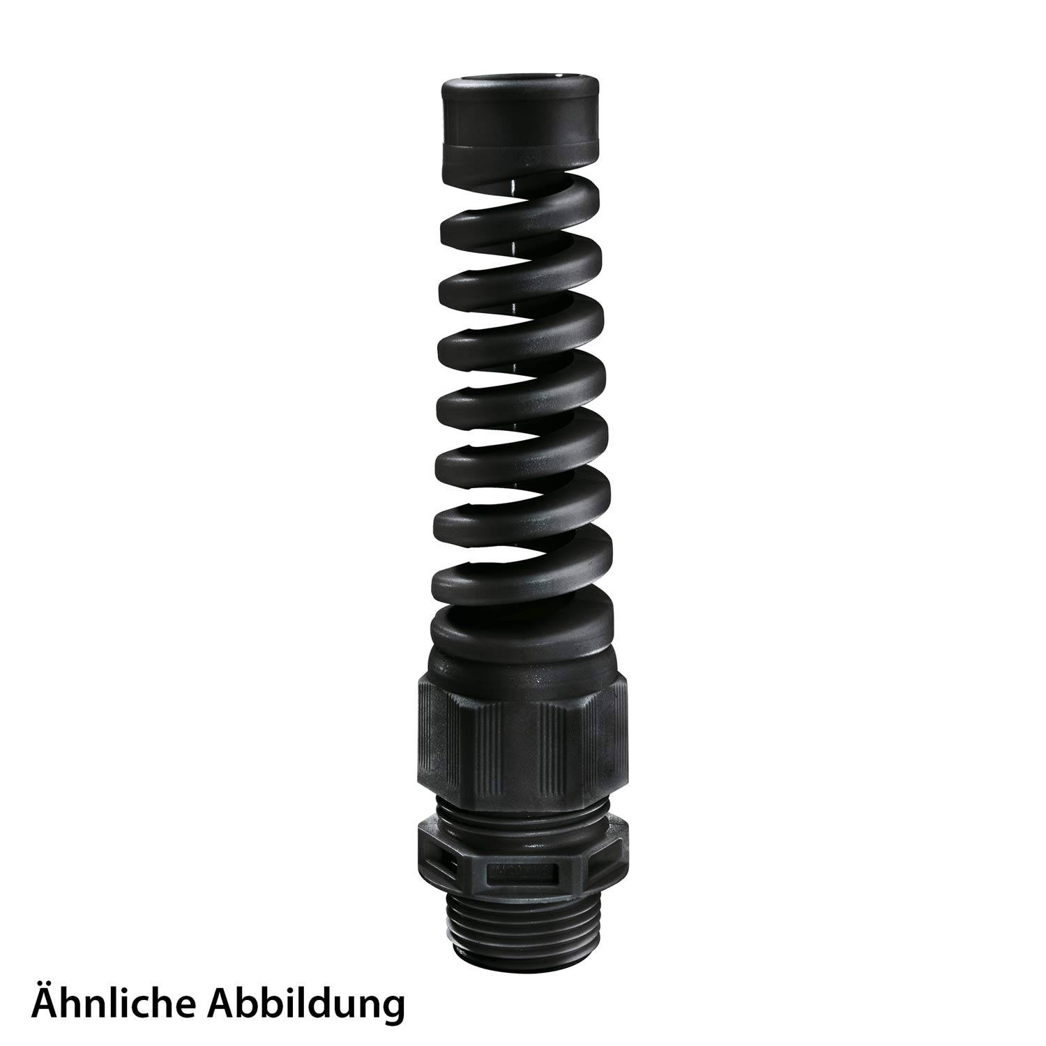 Eine schwarze Schraubenfedern-Baugruppe mit gewindeten Enden zur Befestigung; ähnlich anderen Modellen.