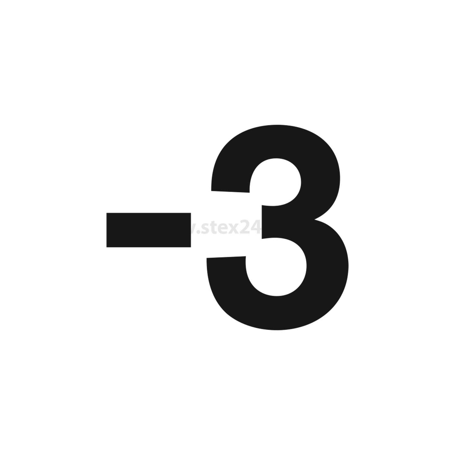 Das Bild zeigt eine fette schwarze '-3' auf weißem Hintergrund, was negativ drei bedeutet.