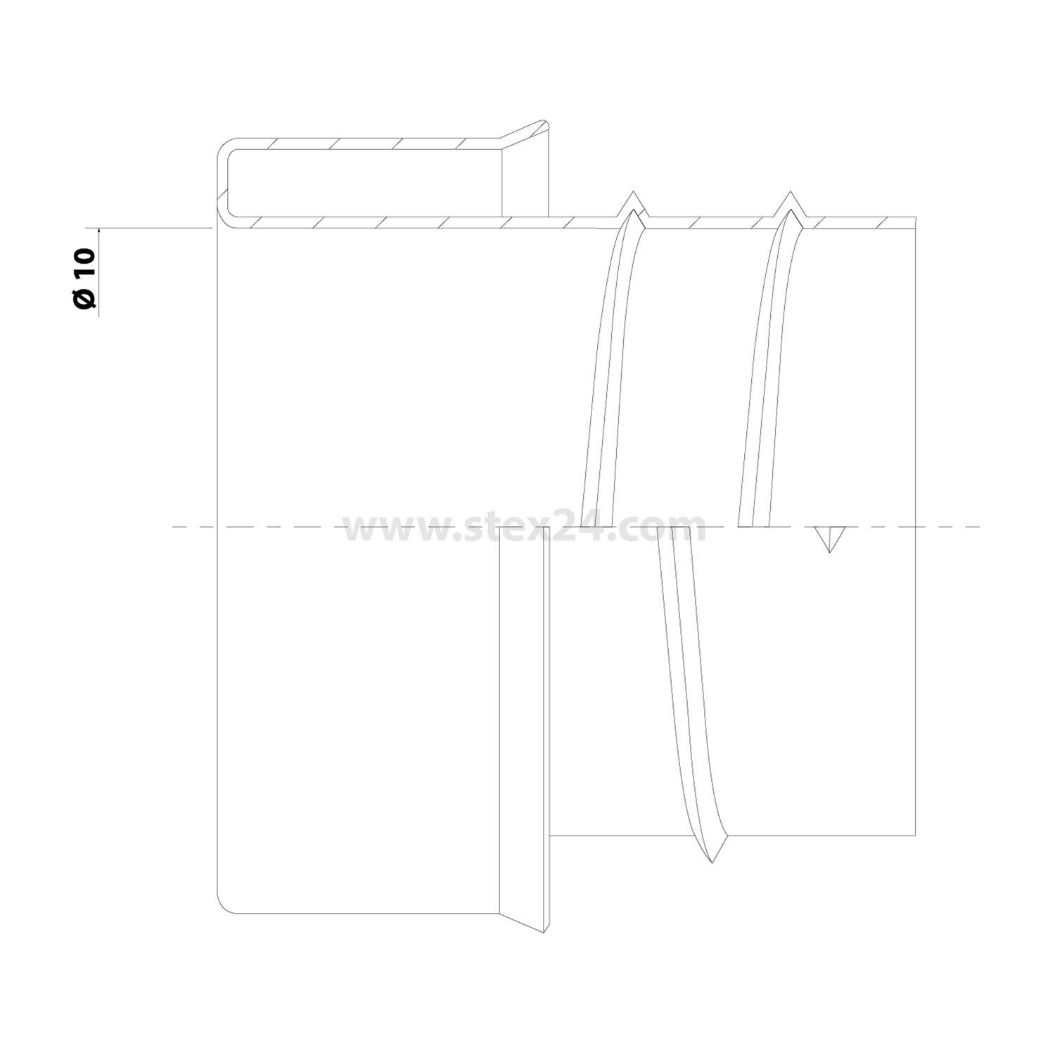 Technische Zeichnung eines mechanischen Bauteils mit Maßangaben. Zeigt einen zylindrischen Abschnitt mit einem Durchmesser von ø10 und zusätzlichen strukturellen Details.