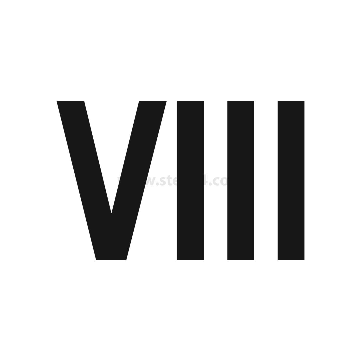 VIII' in fetten schwarzen römischen Ziffern auf weißem Hintergrund.