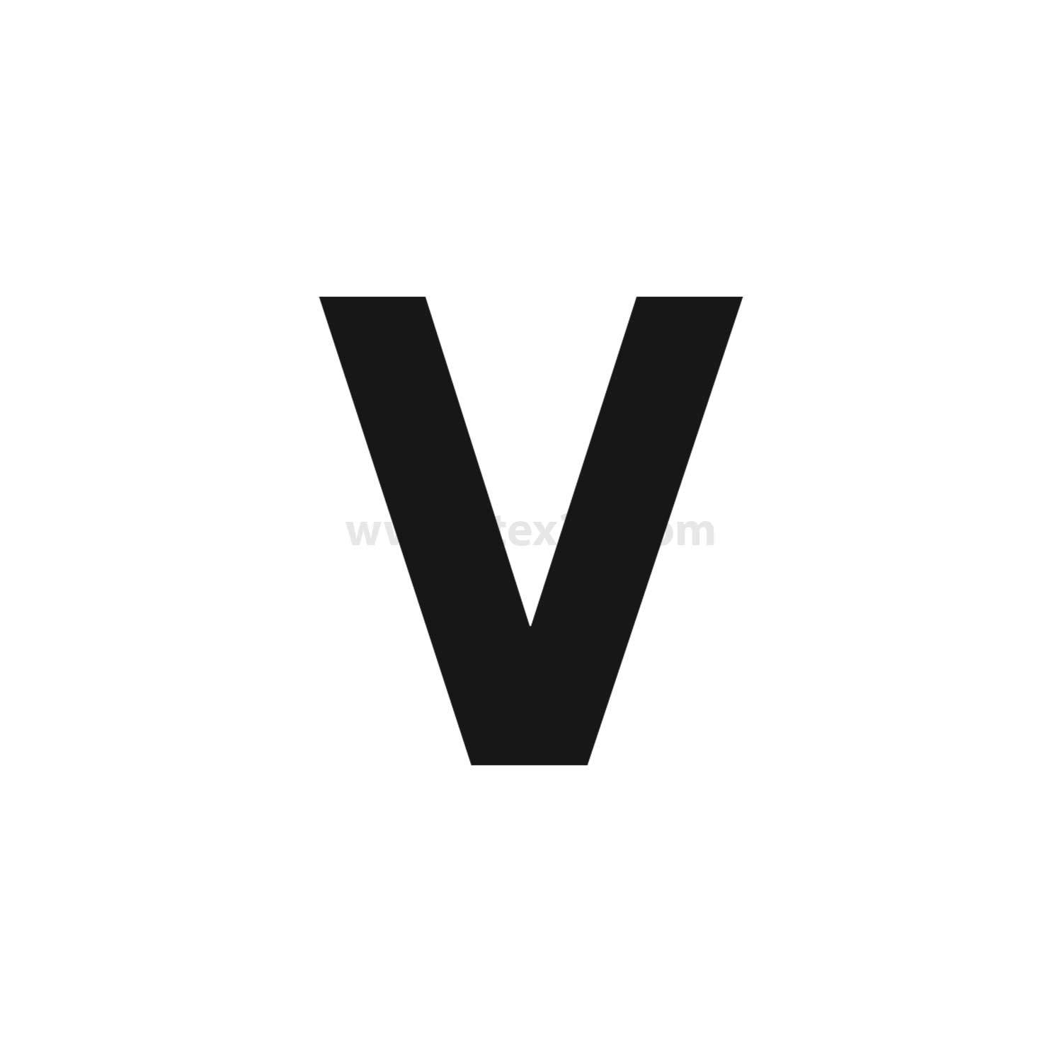 Ein großes 'V' in fetter schwarzer Schrift auf einem einfarbigen weißen Hintergrund.