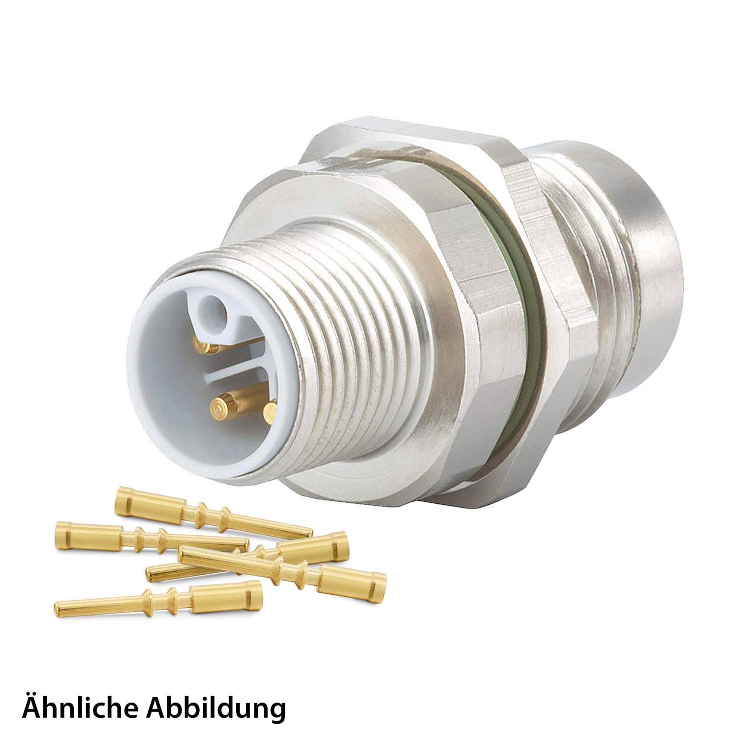 Ein lockerer N-Typ-HF-Stecker mit vergoldeten Kontakten und zusätzlichen vergoldeten Pins daneben. Beschriftung lautet: Ähnliche Abbildung.