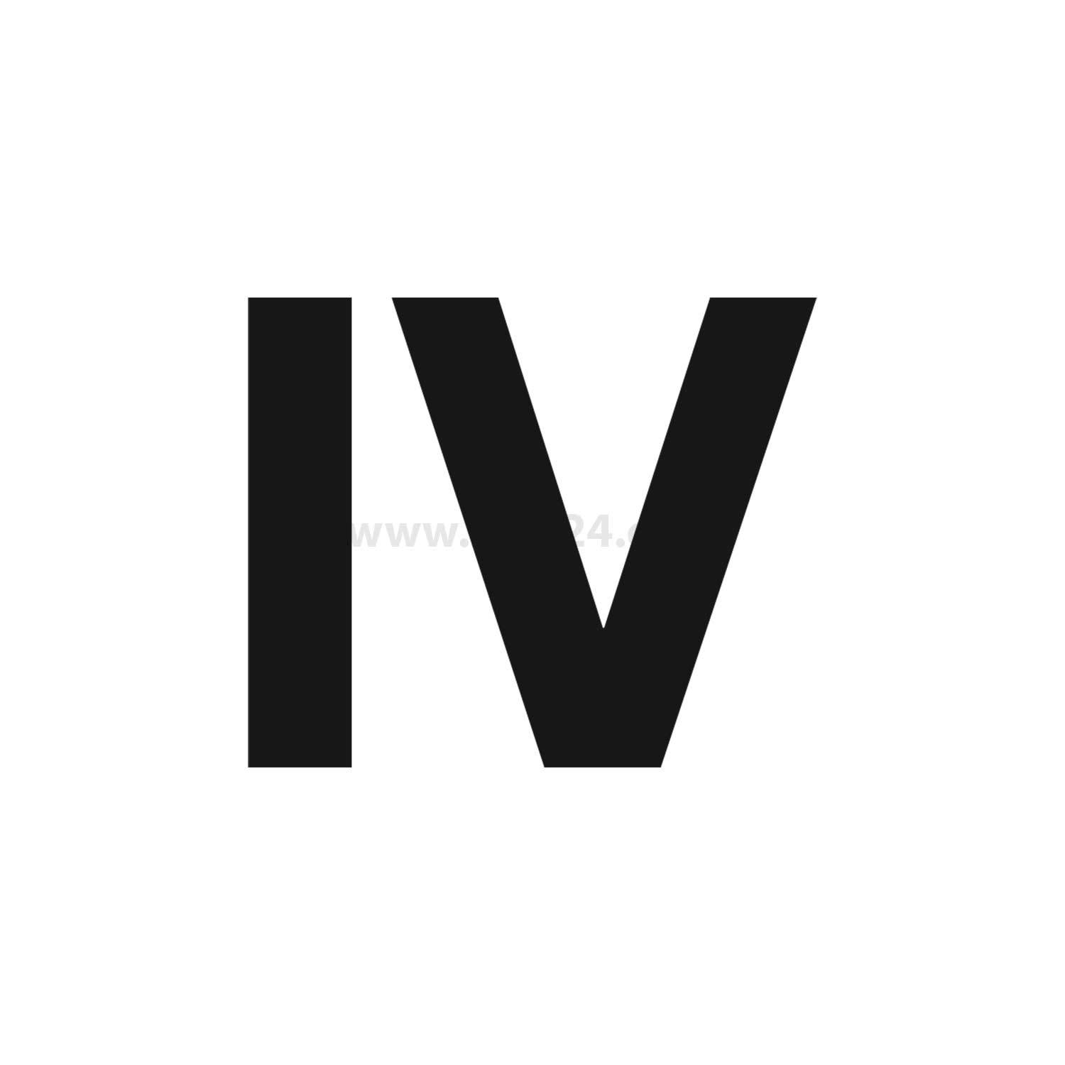 Die römische Ziffer 'IV' ist fett und schwarz auf weißem Hintergrund dargestellt.