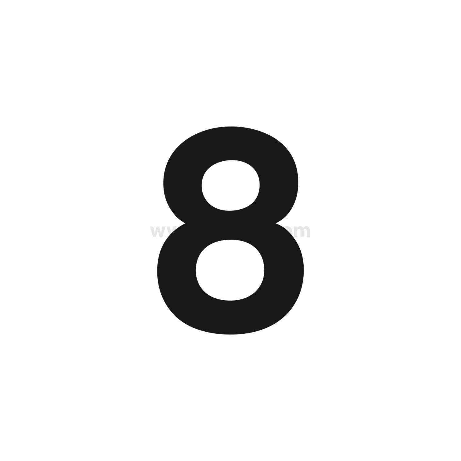 Eine große, fette schwarze Ziffer '8' auf einem einfarbigen weißen Hintergrund.