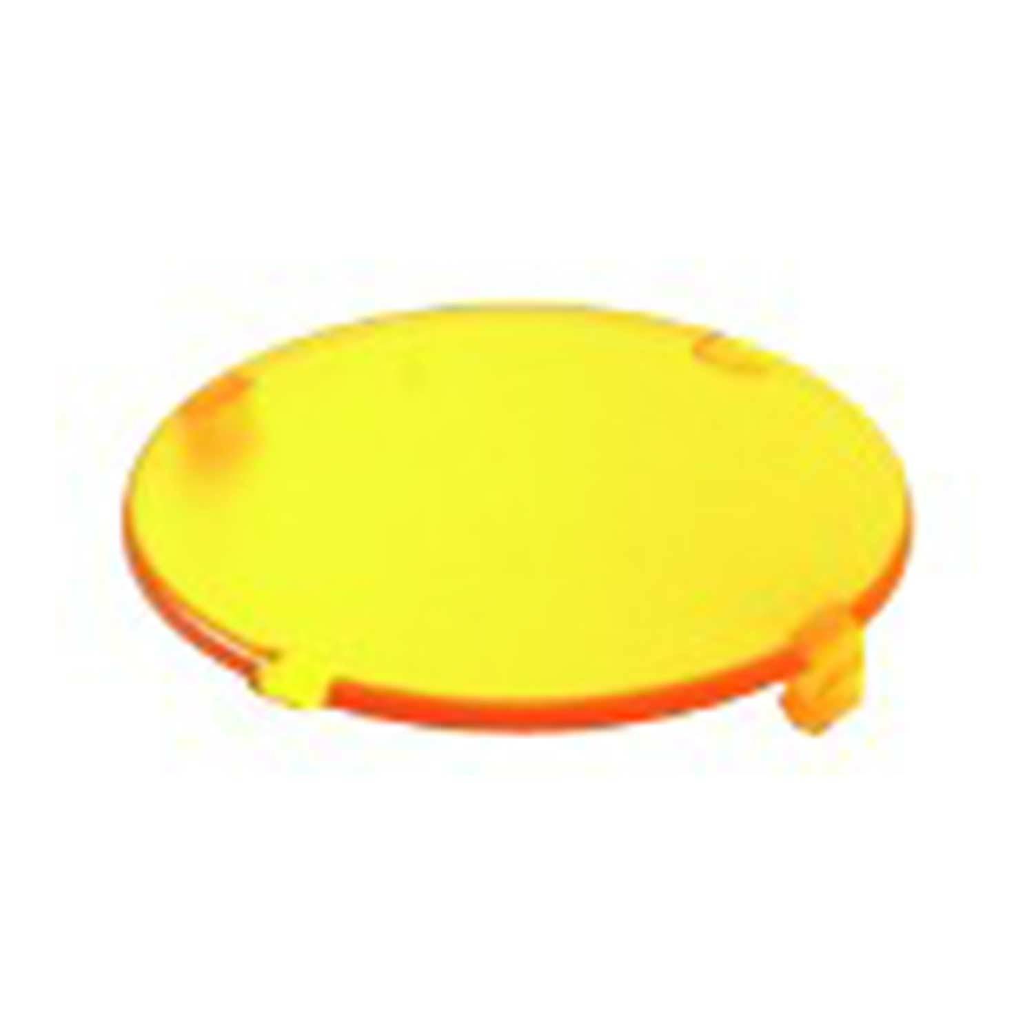 Eine runde gelbe Plastikscheibe mit kleinen Laschen an ihrem Rand, möglicherweise eine Abdeckung oder ein Deckel.