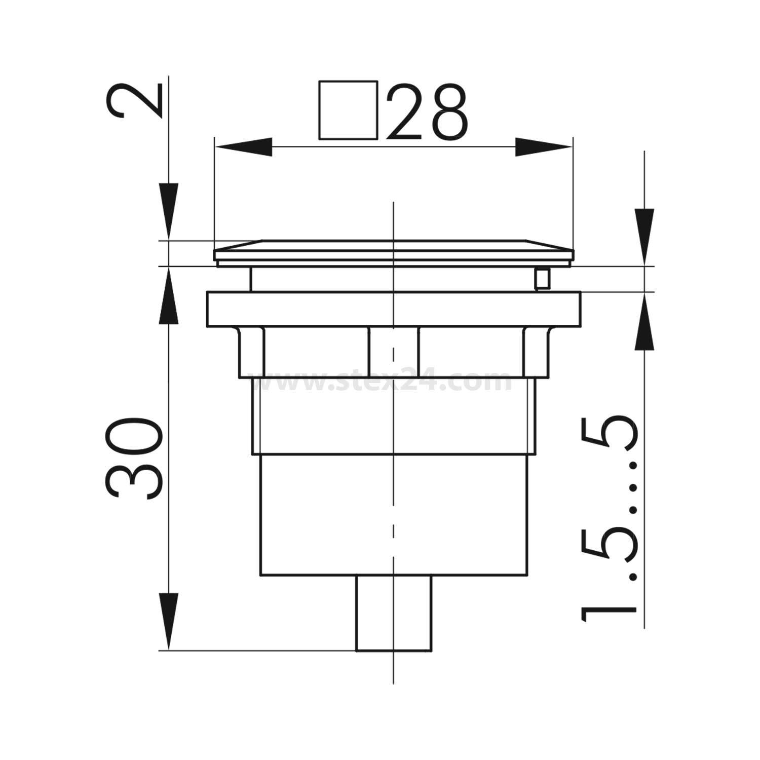 Technische Zeichnung einer kreisförmigen Vorrichtung mit Abmessungen: 28 mm Breite, 30 mm Höhe und eine Schlitzbreite von 1,5 bis 5 mm.