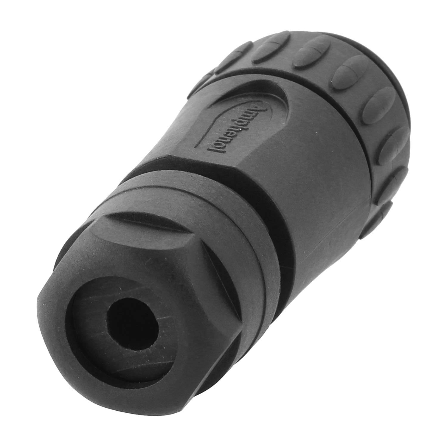 Eine Nahaufnahme eines schwarzen Gummigriffs, der für ergonomische Handhabung konzipiert ist und eine strukturierte Oberfläche sowie einen hohlen Kern aufweist, wahrscheinlich für einen Werkzeug- oder Ausrüstungsgriff.