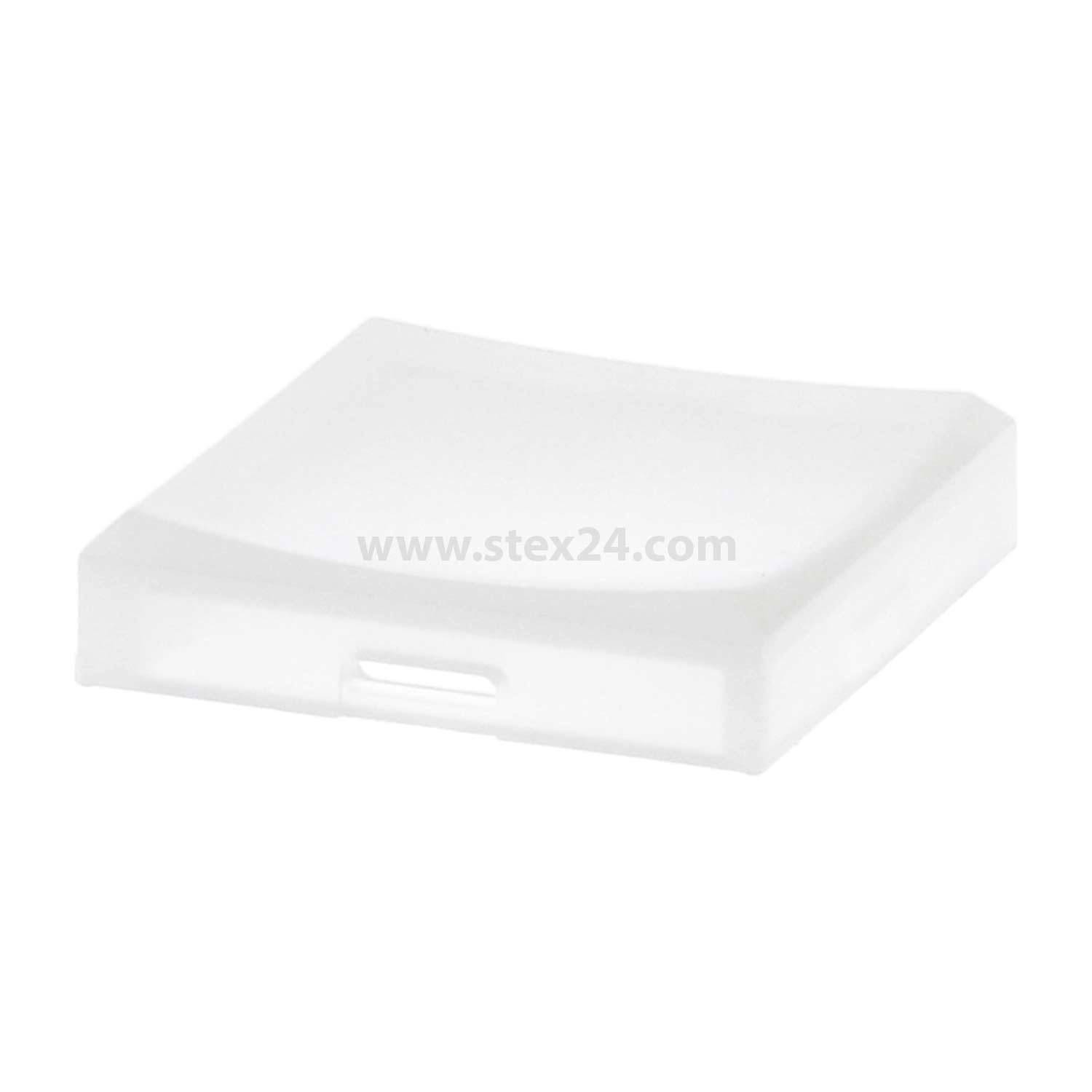 Ein durchsichtiger Plastikbehälter in quadratischer Form mit einer teilweise sichtbaren Öffnung, geeignet zur Aufbewahrung kleiner Gegenstände.